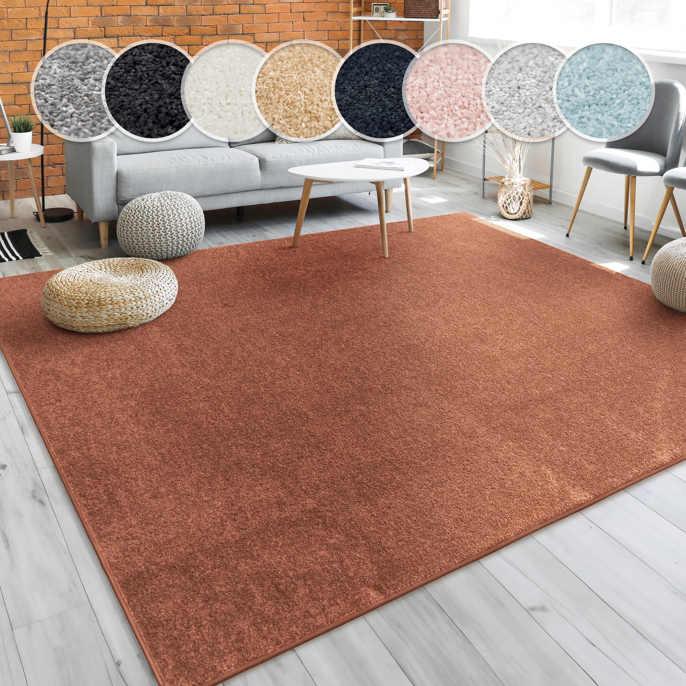 Paco Home Teppich »Porto 890« rechteckig 13 mm Höhe Kurzflor, Uni-Farben, ideal im Wohnzimmer & Schlafzimmer