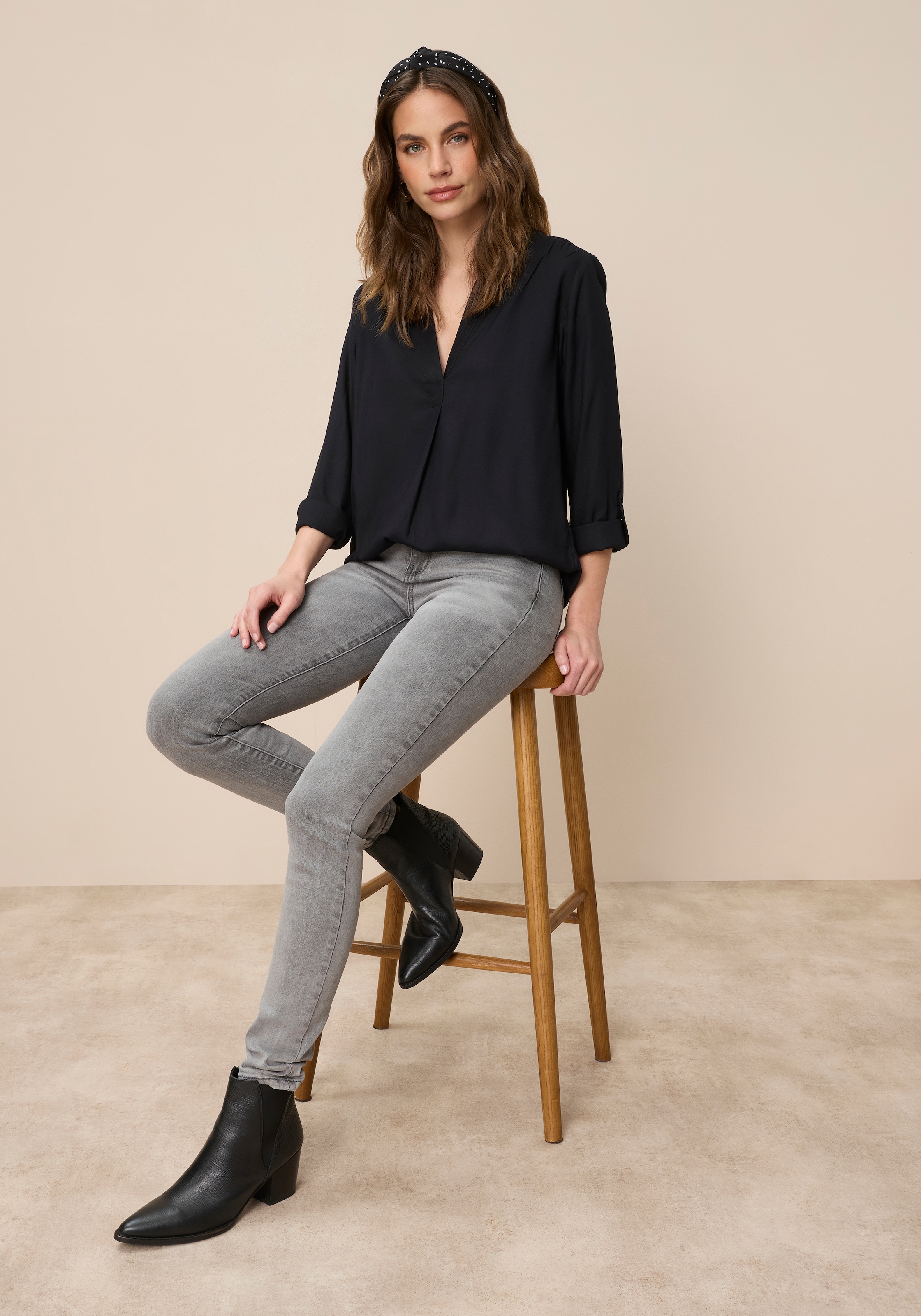 Tamaris Schlupfbluse mit Krempelärmeln und Taschen