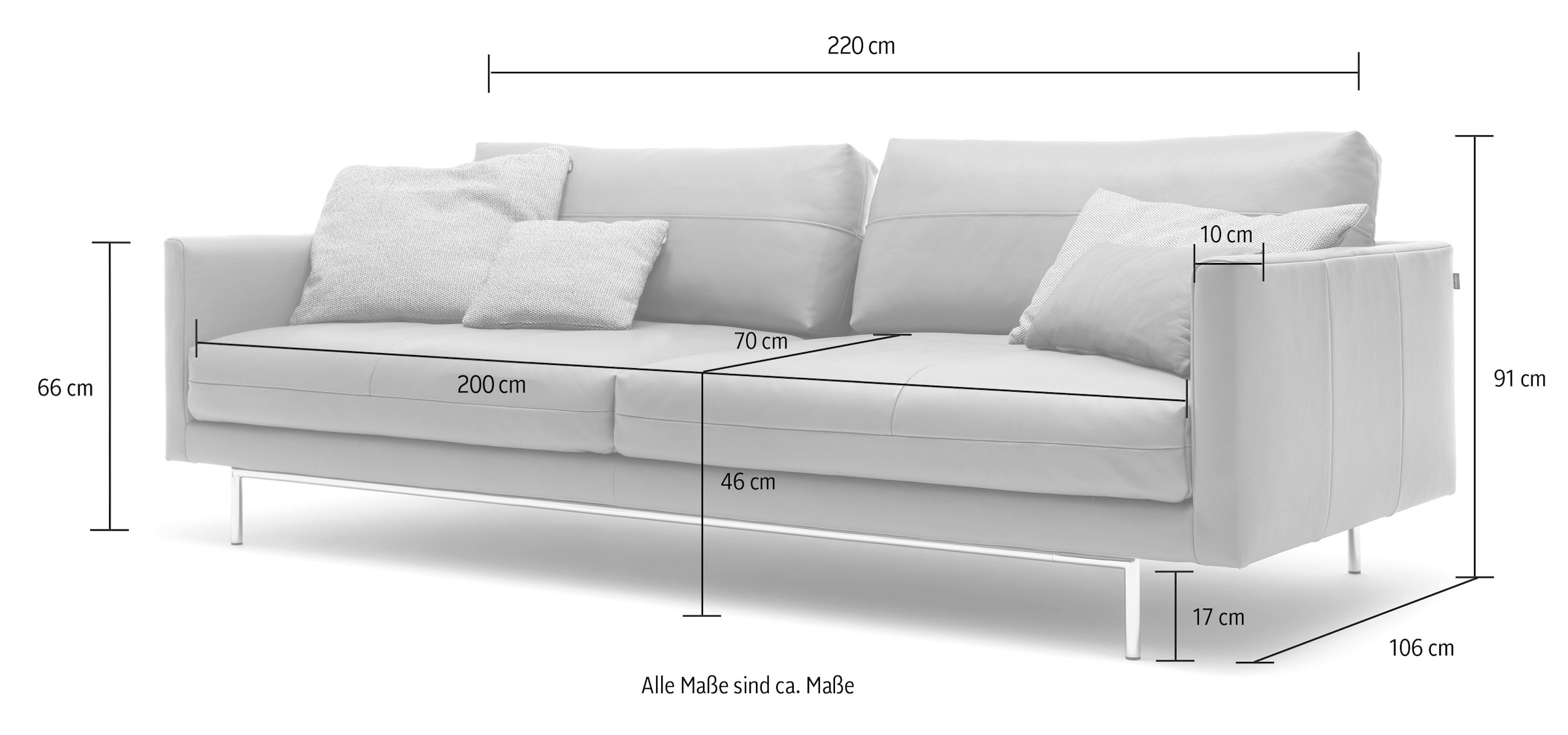 Creation BY ROLF BENZ 3,5-Sitzer »CR.414, Designsofa, edles Sofa, Loungesofa, Ledersofa, klares Design« aus Leder oder Chenille, erstklassiger Sitzkomfort, legere Polsterung