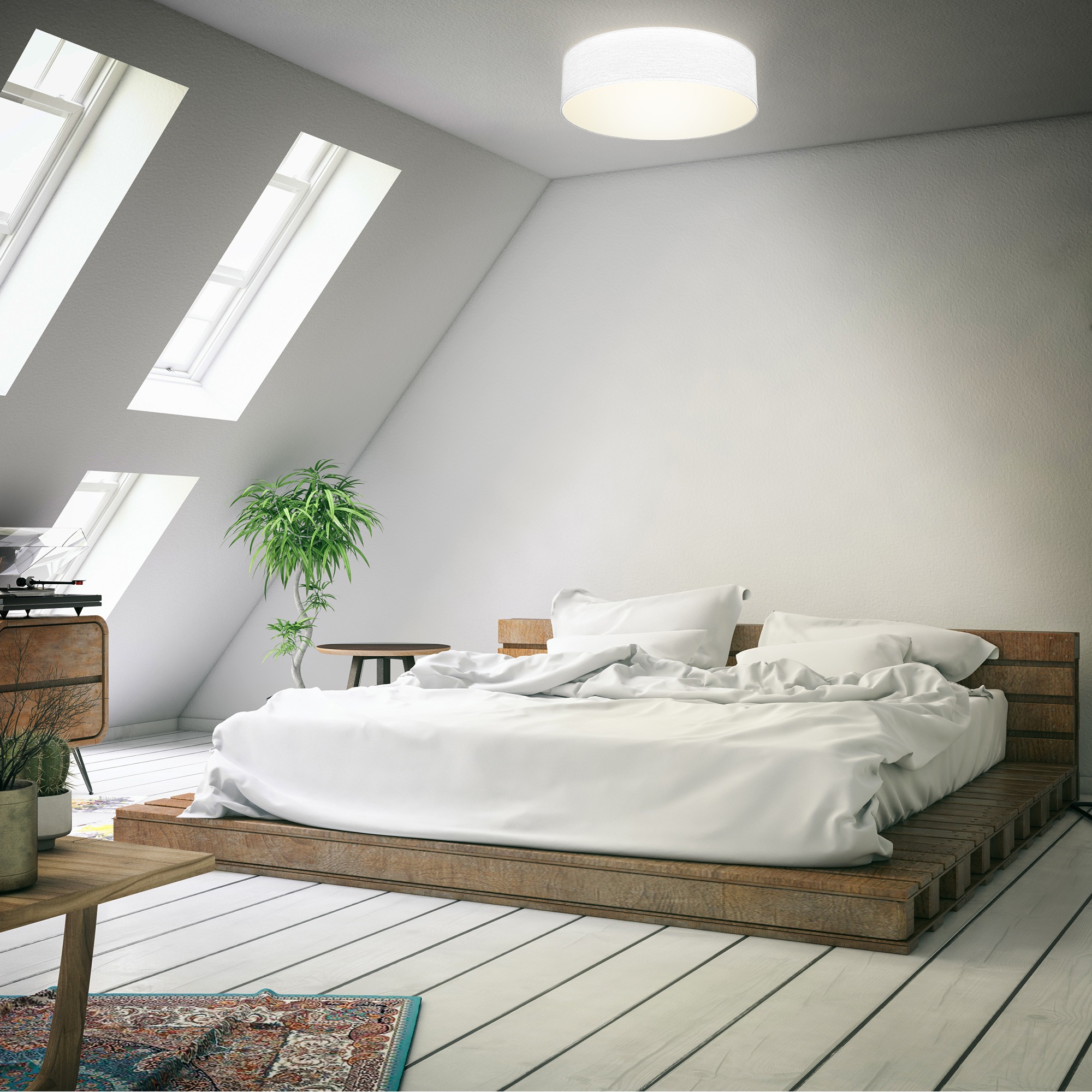 B.K.Licht LED Deckenleuchte, 2 flammig, Leuchtmittel E27 | ohne Leuchtmittel, Deckenlampe, Textil Lampenschirm, Wohnzimmerlampe, Schlafzimmer, E27