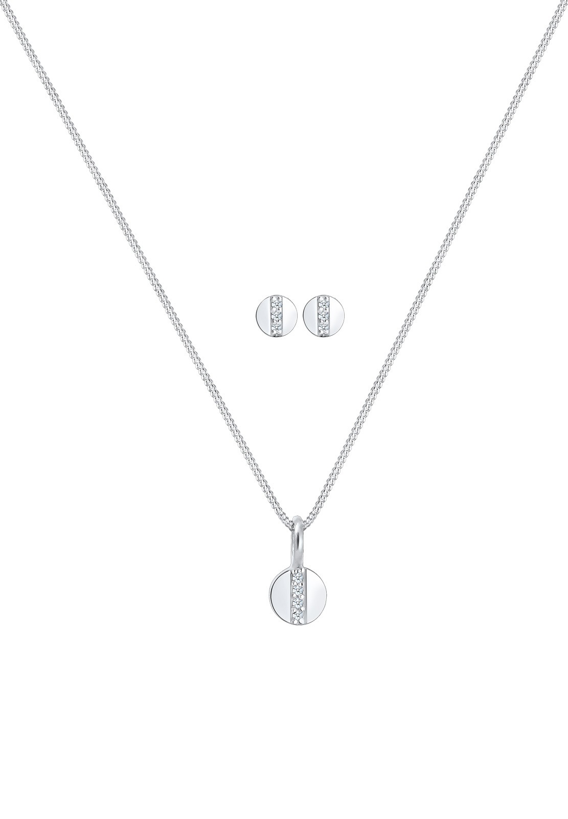 Elli DIAMONDS Ohrring und Ketten Set »Schmuckset Plättchen Diamant Weiß Brillantschliff (0.05 ct) 925 Sterling Silber« ()