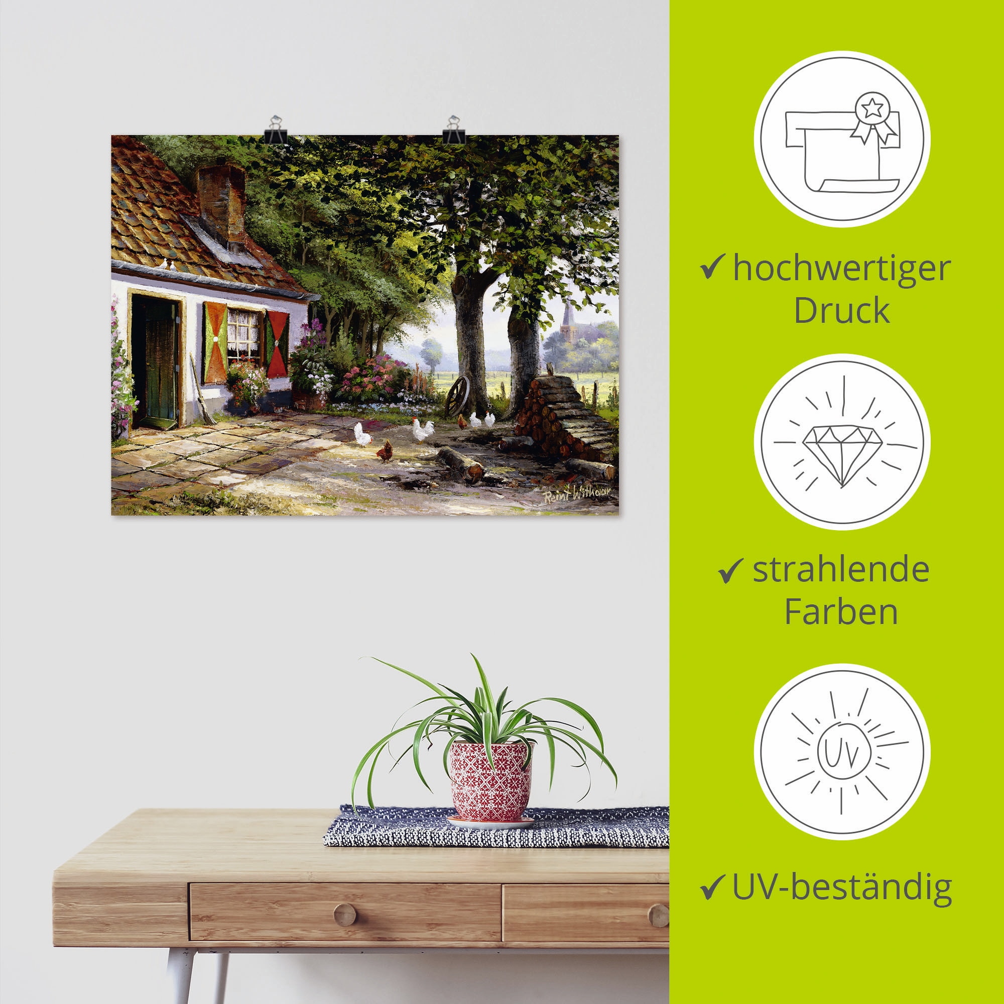 Artland Wandbild »Hühner auf dem Hof« Garten 1 Stk. tlg. als Leinwandbild, Poster in verschied. Größen