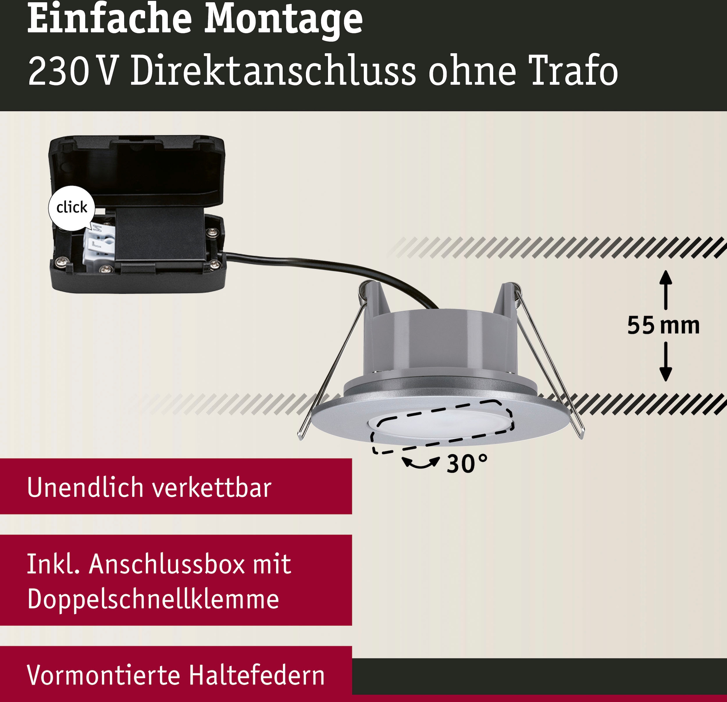 Paulmann LED Einbauleuchte »Calla 1x680lm 4000K 6W 230V schwarz matt«, 1 flammig, IP65