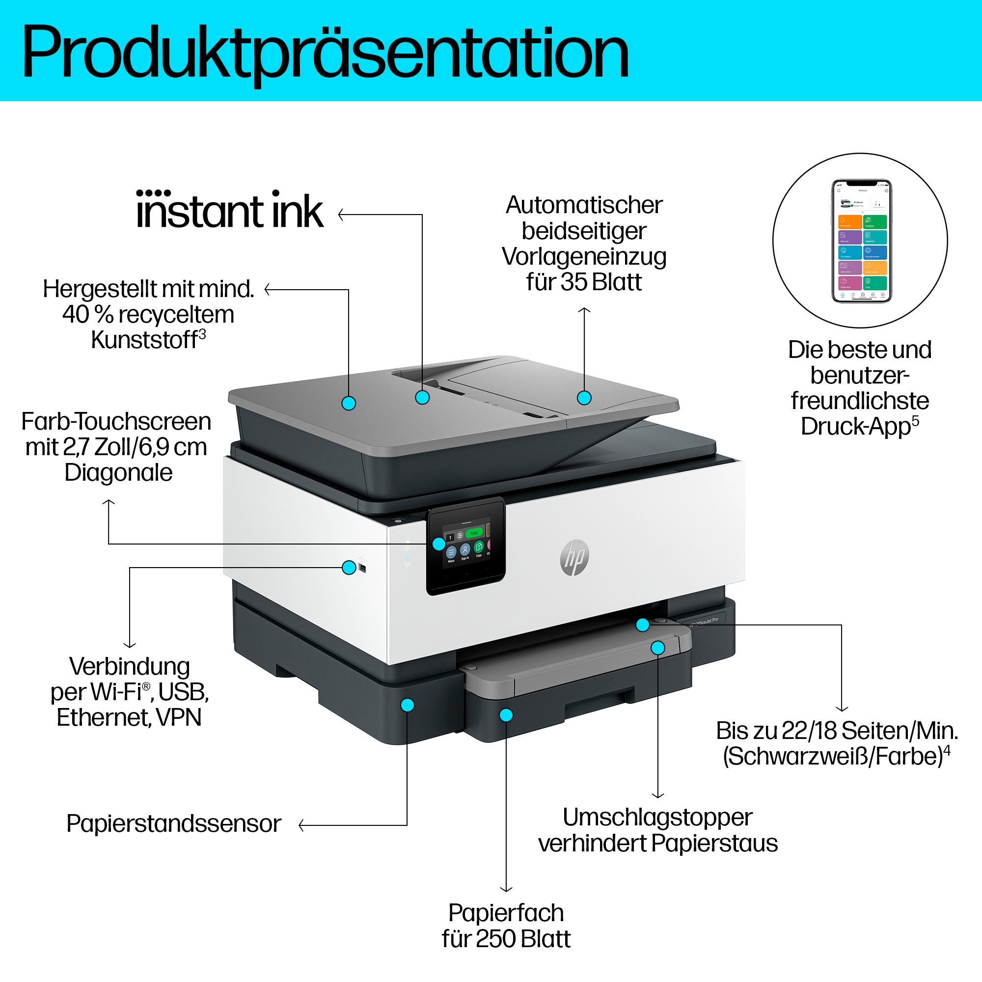 HP Multifunktionsdrucker »OfficeJet Pro 9120e« 3 Monate gratis* drucken mit Instant Ink