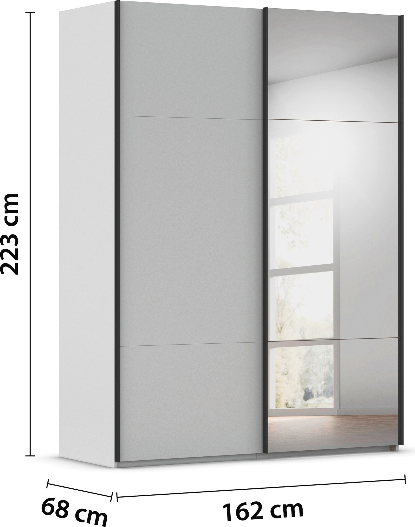 rauch Schwebetürenschrank »Kleiderschrank Schrank Garderobe Schlafzimmerschrank CONTIDO«, (in 3 verschiedenen Ausstattungen BASIC/CLASSIC/PREMIUM), aus hochwertigem Material in 6 Breiten 2 Griff-Farben MADE IN GERMANY