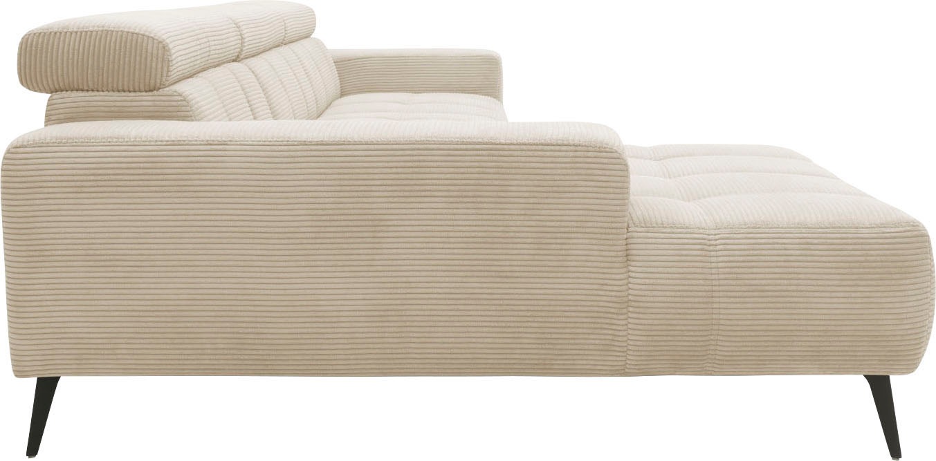 DOMO collection Ecksofa »Trento L-Form, mit Kufenfuß oder Einzelfuß«, wahlweise mit Kopfteilverstellung, Recamiere links/rechts bestellbar