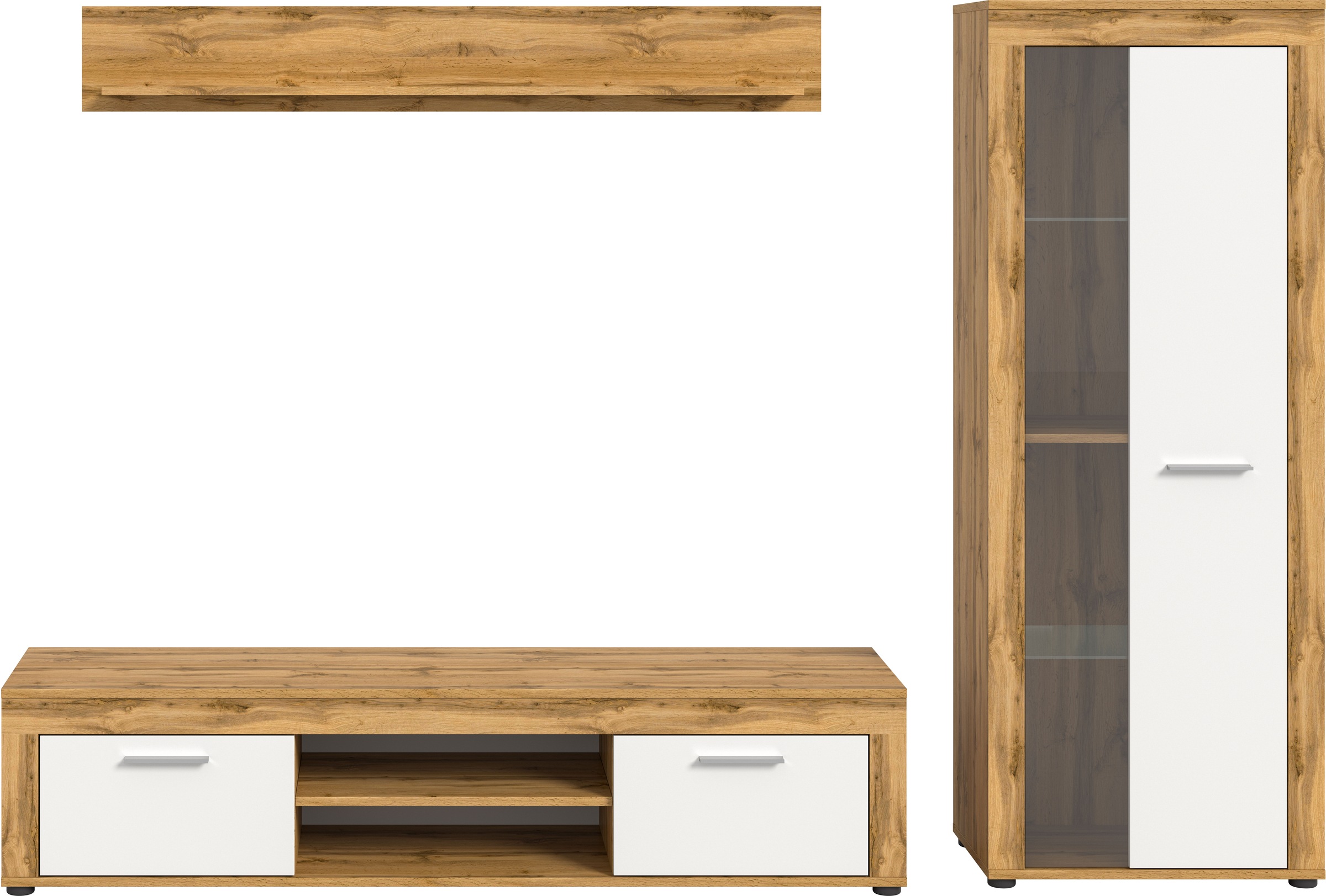 INOSIGN Wohnwand »Aosta, Breite 235cm, bestehend aus Lowboard, Wandboard, Vitrine« 3 Stk. tlg.