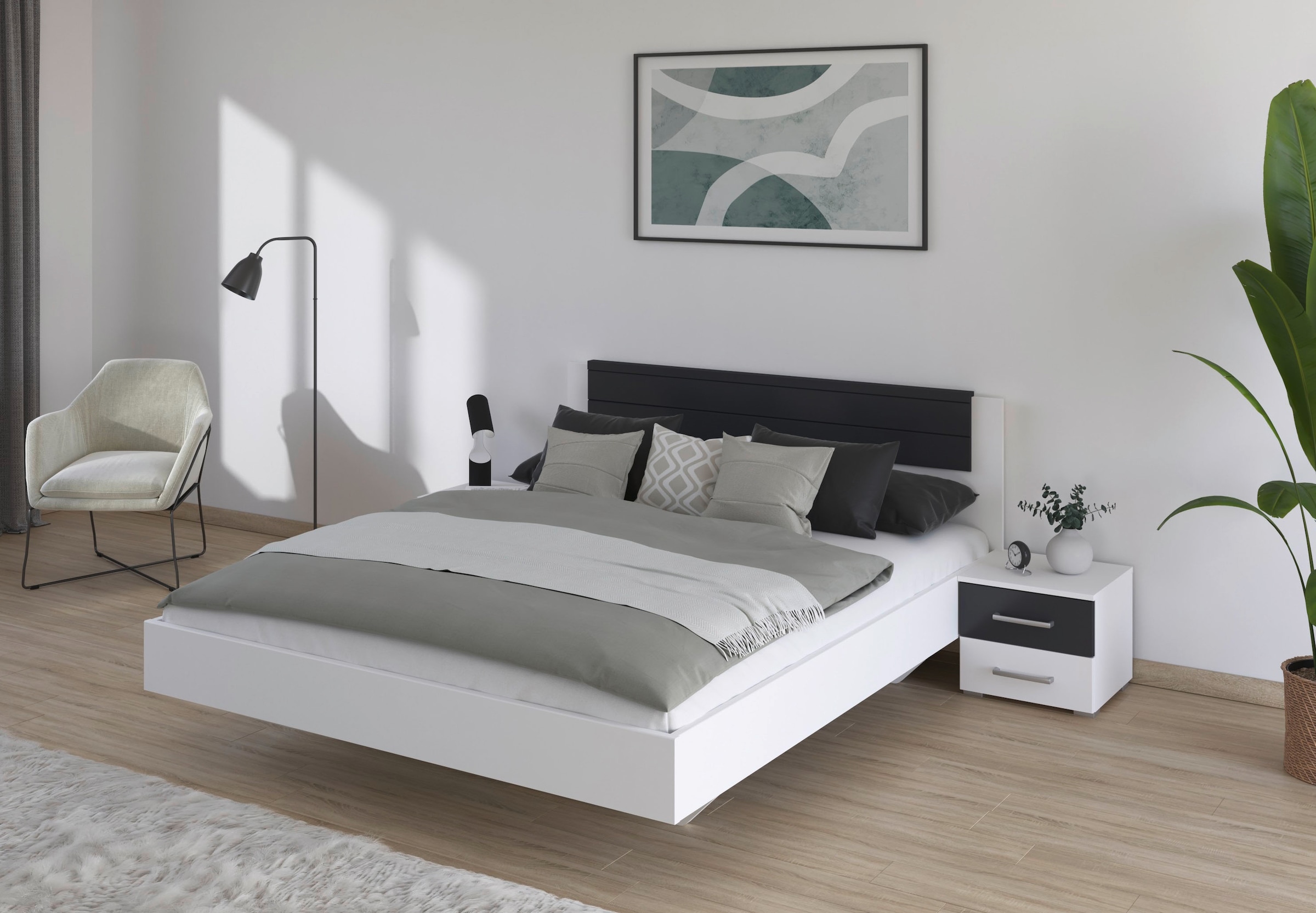rauch Bettanlage »Doppelbett Futonbett BARCELONA in schwebender Optik«, (Set, 3 tlg.), und Farbabsetzungen mit 2 Nachttischen MADE IN GERMANY