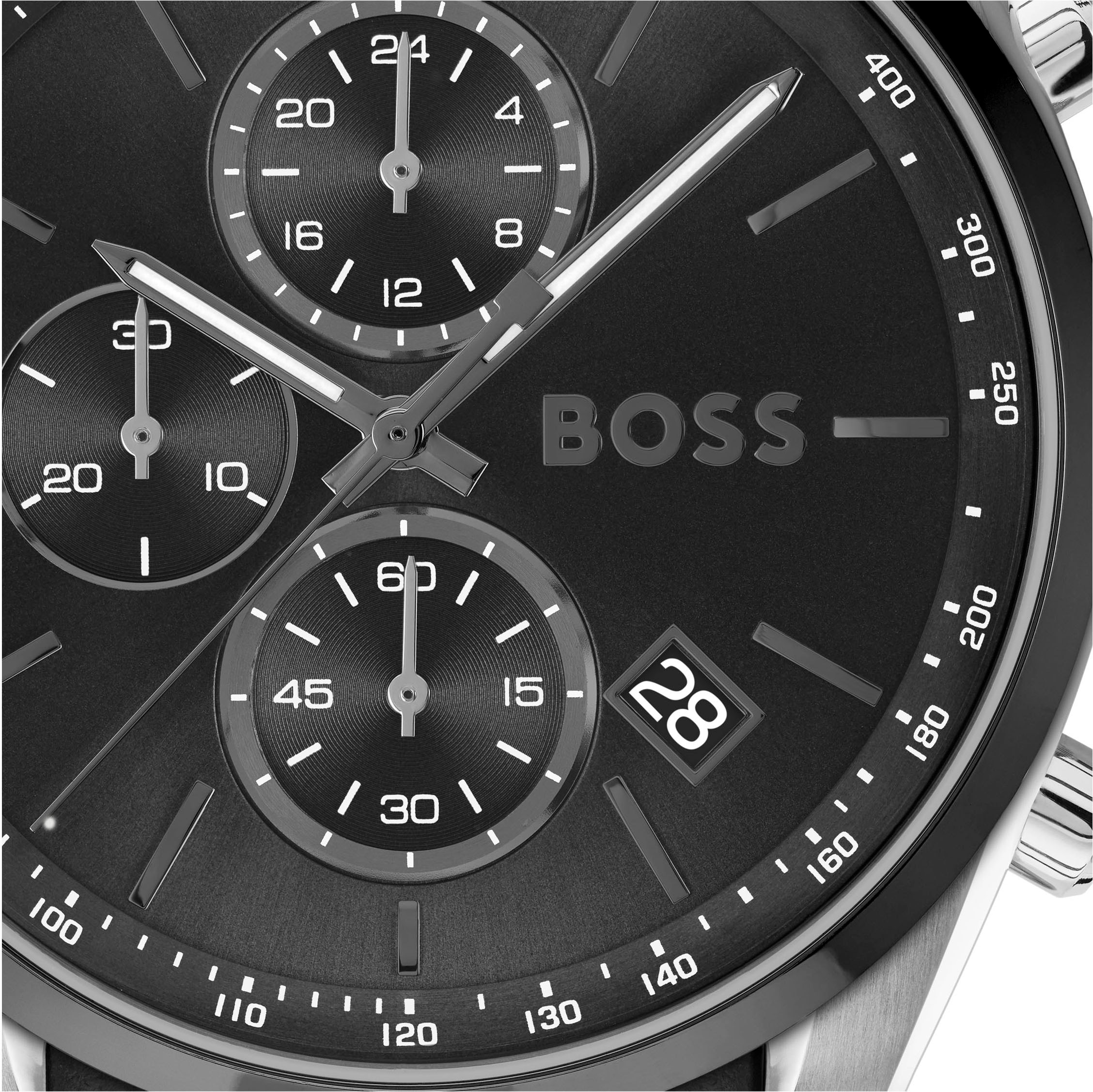 BOSS Chronograph »GRAND PRIX 44« Quarzuhr, Armbanduhr, Herrenuhr, Lederarmband, analog, Tag