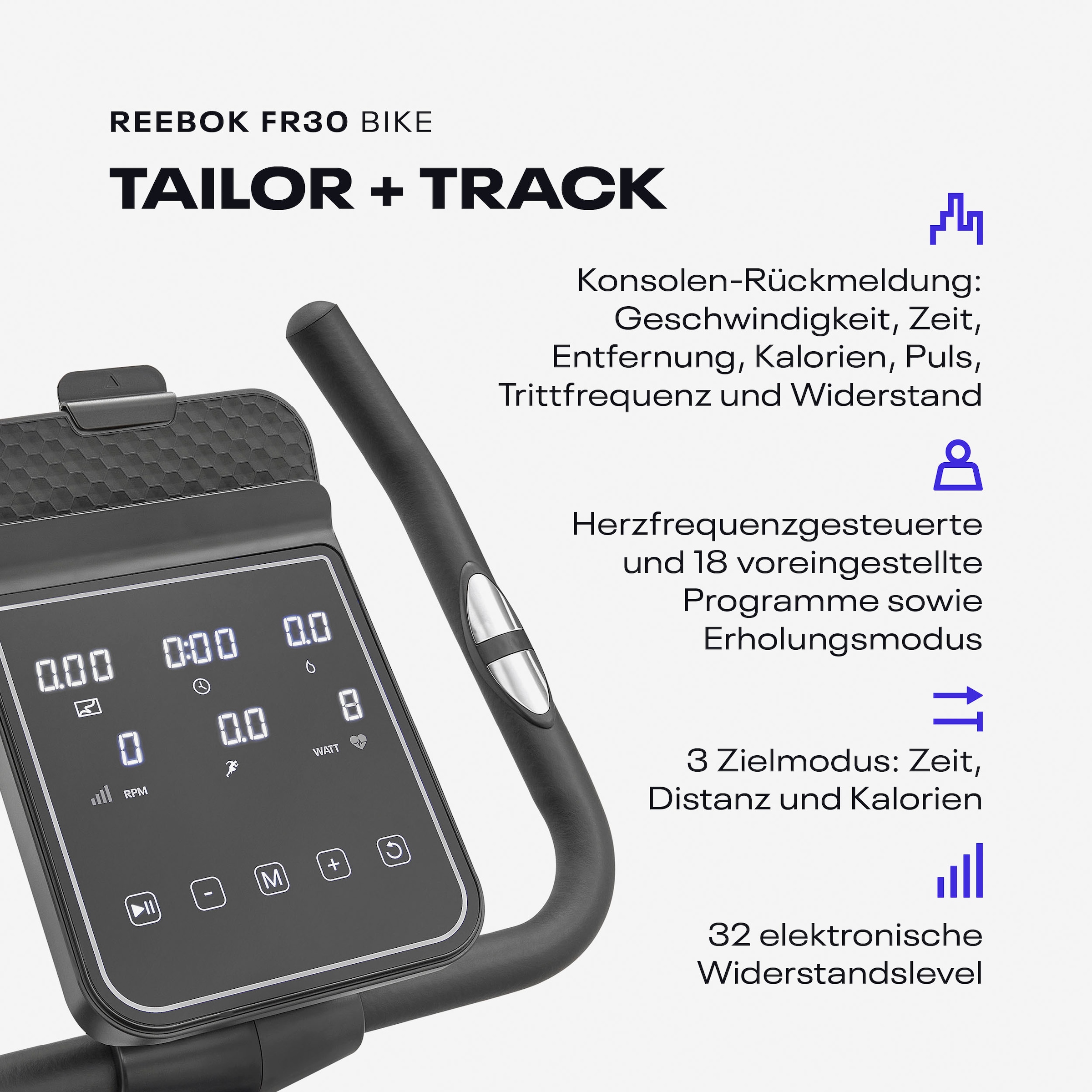 Reebok Ergometer »FR30«, (mit Tablet-Halterung), Schwungmasse ca. 9 kg, 32 Widerstandsstufen