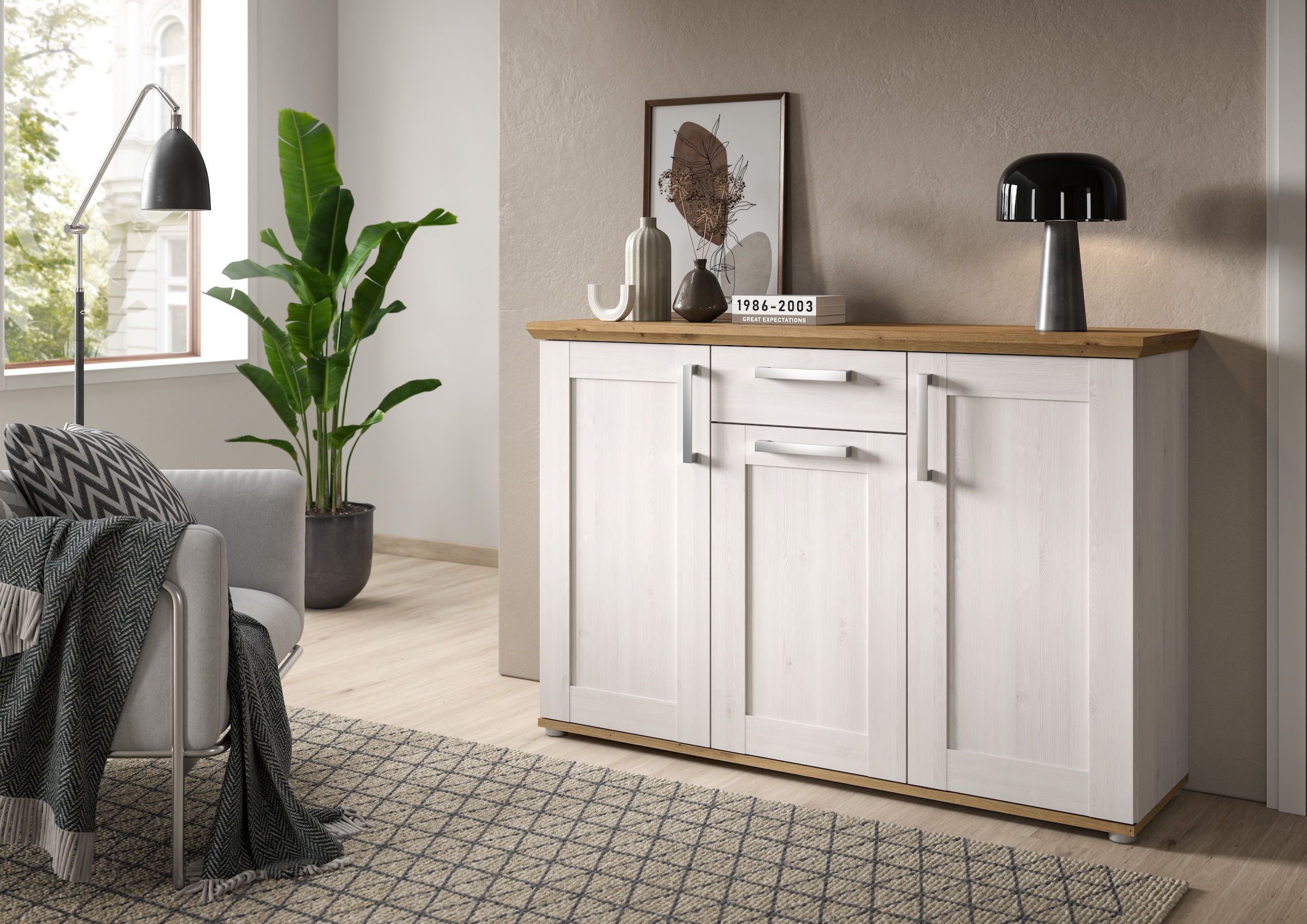 Kommode »Cosenza, Breite 137cm, 3 Türen, 1 Schubkasten«, Kommode, Sideboard, Schrank