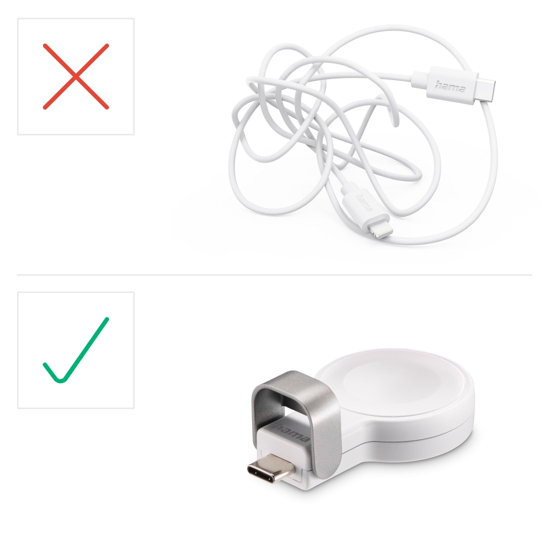 Hama USB-Ladegerät »Kabelloses Ladegerät für Apple Watch, mit USB-C Anschluss«, (1 St.), Wireless Charger, Magnetische Ausrichtung, Schnellladegerät