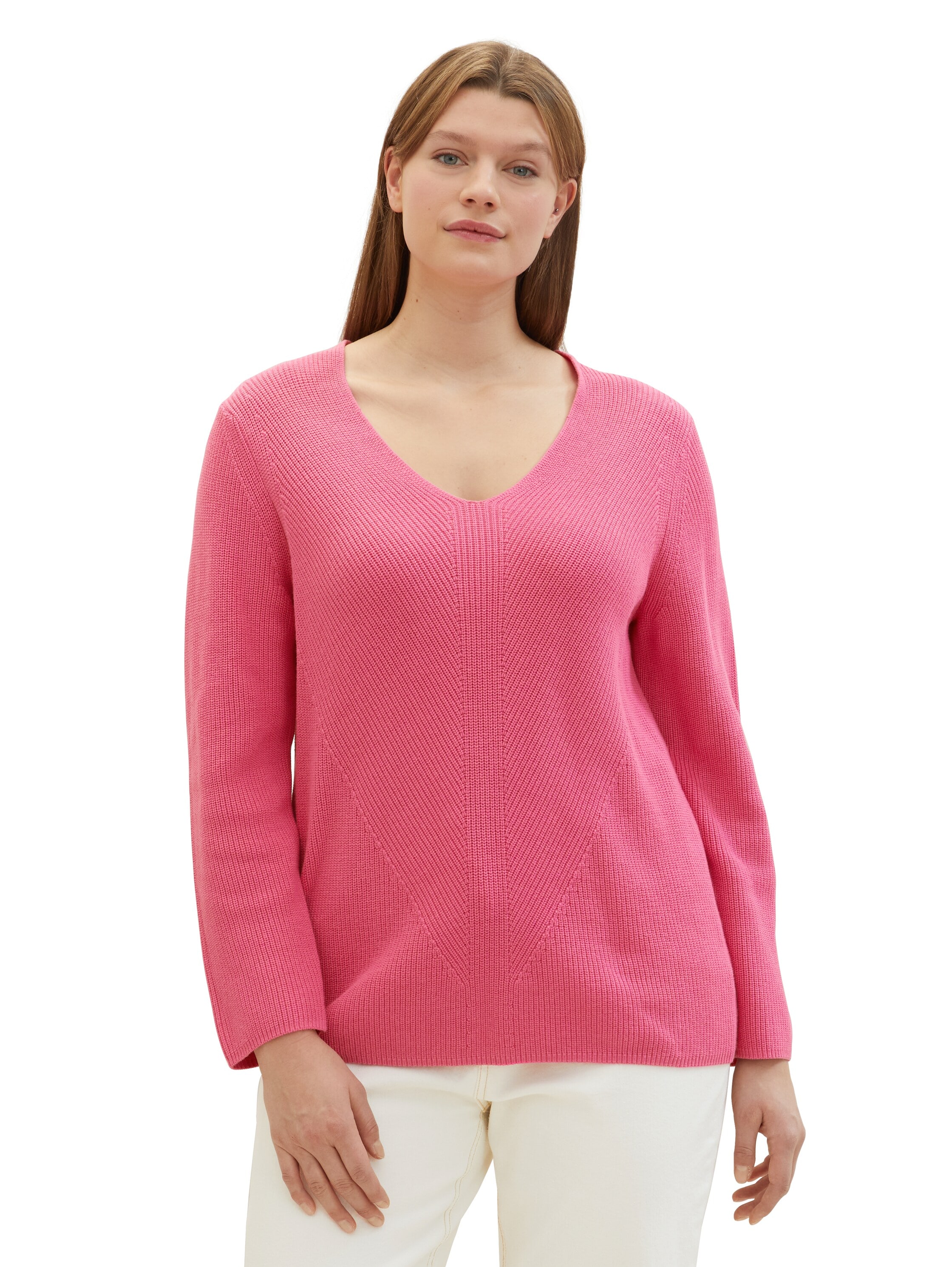 TOM TAILOR PLUS Strickpullover, mit V-Ausschnitt und Rippstruktur