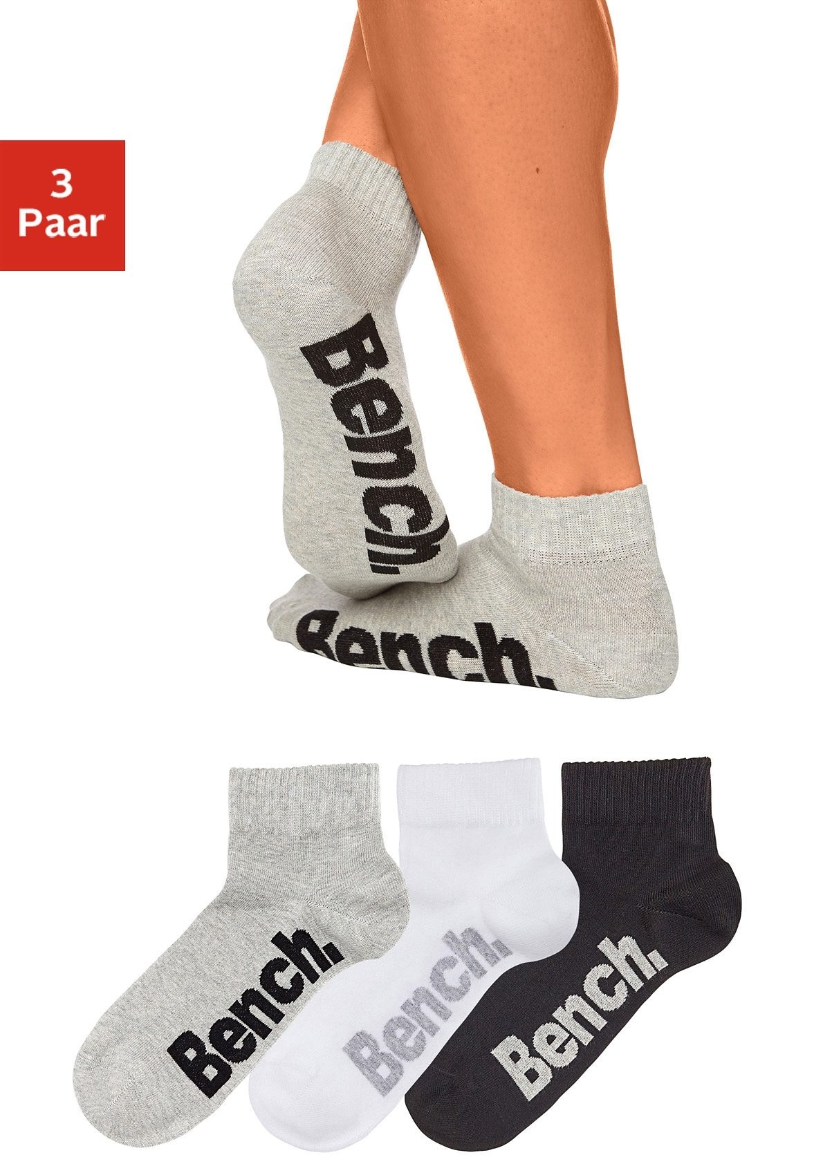 Kurzsocken, (Packung, 3 Paar), mit bequemen Rippbündchen