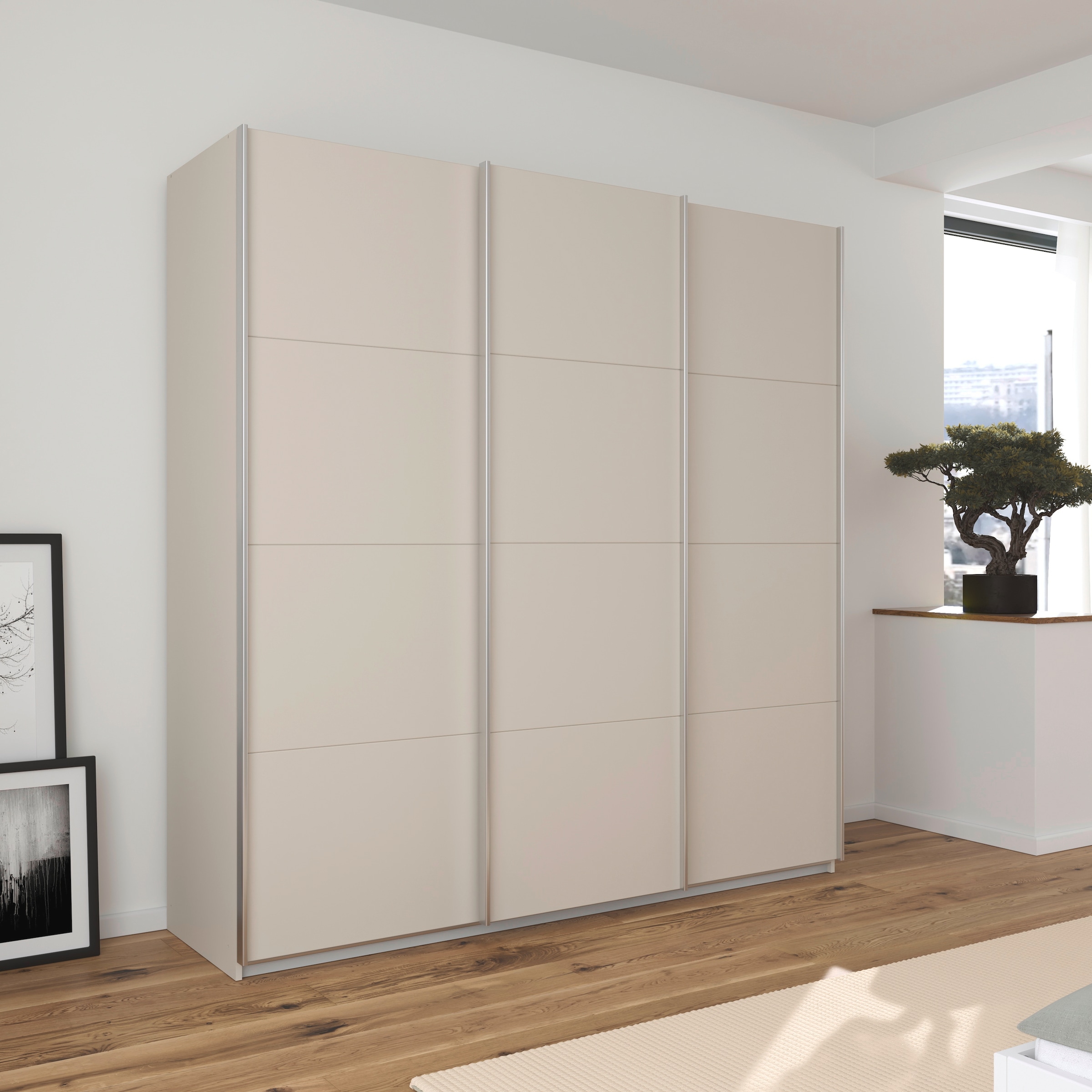 OTTO home Schwebetürenschrank »Kleiderschrank Schrank Garderobe AGORDO mit Dekor- oder Hochglanzfront« Breiten 203/271/315/360 cm in drei Griff-Farben - NEU: Farbe SCHWARZ,  in 4 Breiten und 2 Höhen MADE IN GERMANY