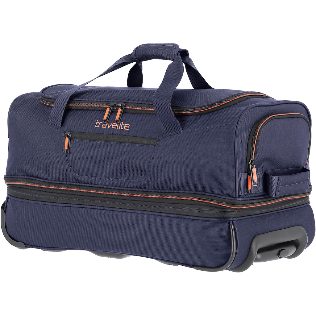 travelite Reisetasche »Basics, 55 cm, marine/orange«, Duffle Bag Sporttasche mit Trolleyfunktion und Volumenerweiterung