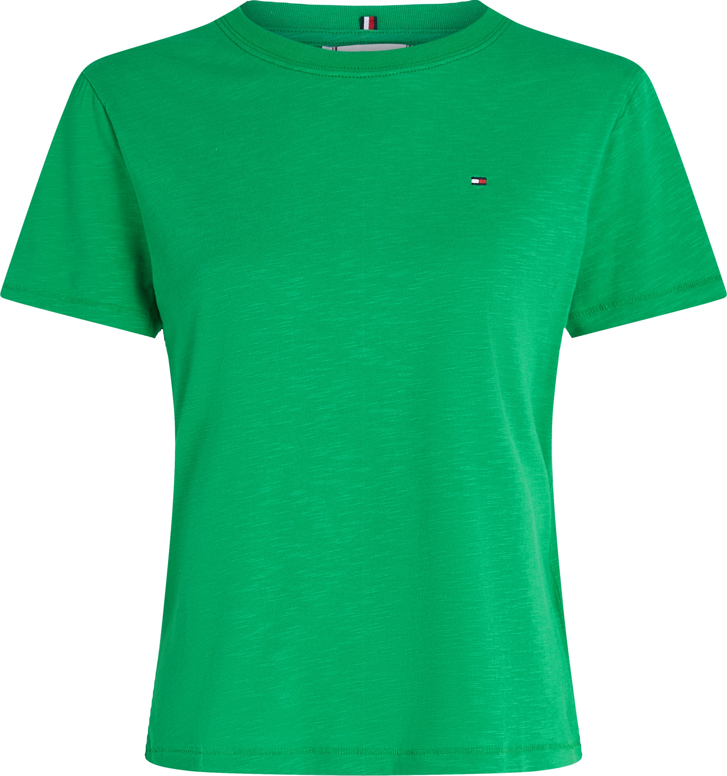 Tommy Hilfiger Rundhalsshirt »SLUB REG C-NK SS«, mit Flammgarn-Struktur, mit Logostickerei