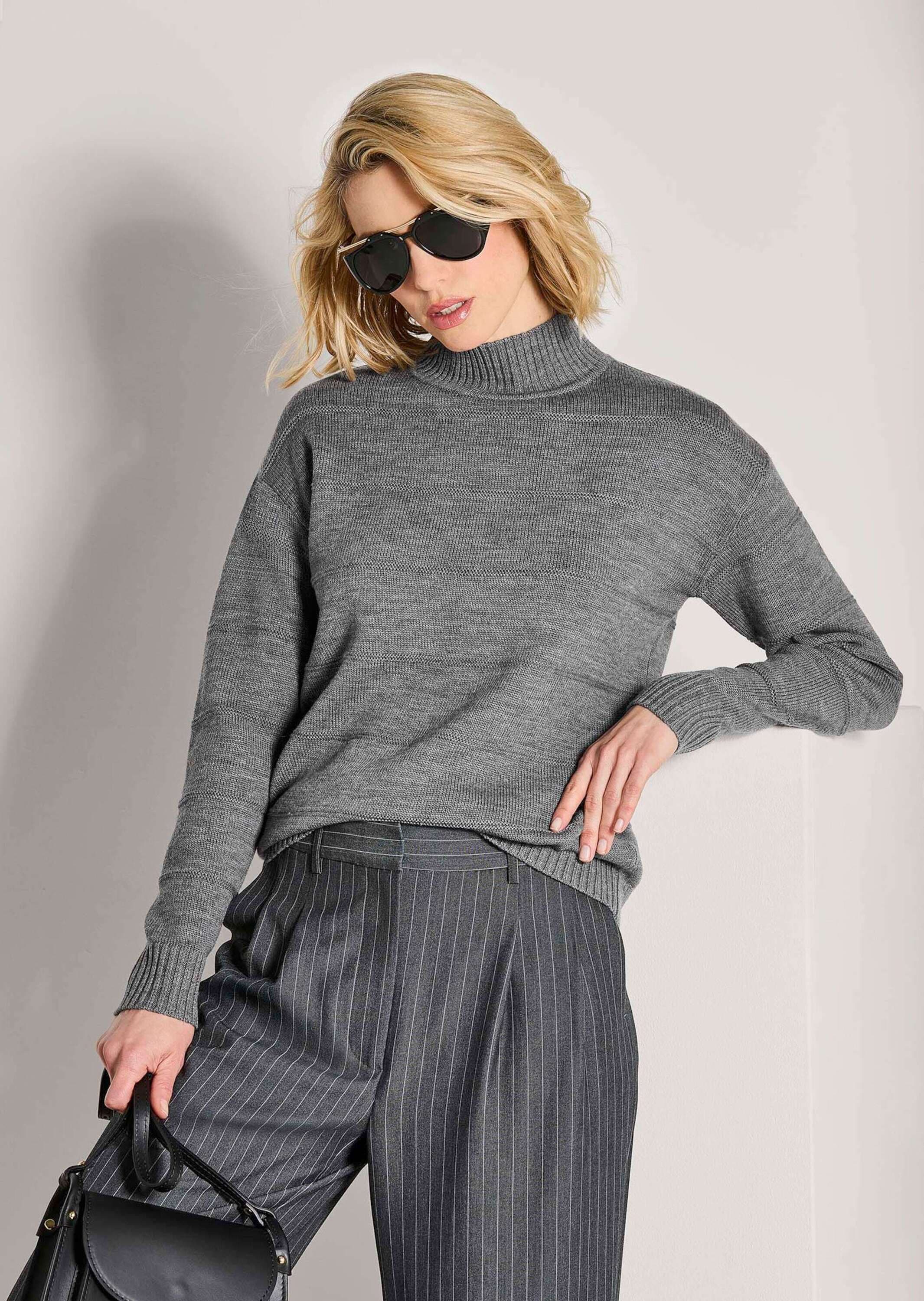 MADELEINE Stehkragenpullover »Strickpullover Eleganter Wollpullover mit Querstruktur« Strukturstrick