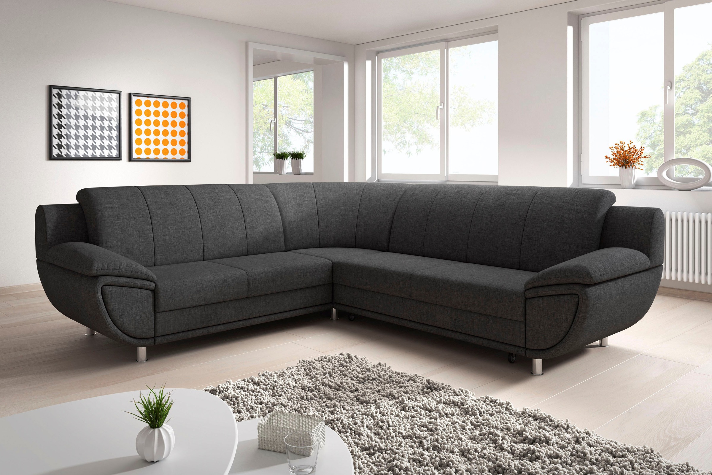 TRENDMANUFAKTUR Ecksofa »Rondo II, zeitlos & elegant, bequeme Armlehnen, L-Form«, wahlweise mit Federkern, wahlweise mit Bettfunktion, B/T 247/267cm