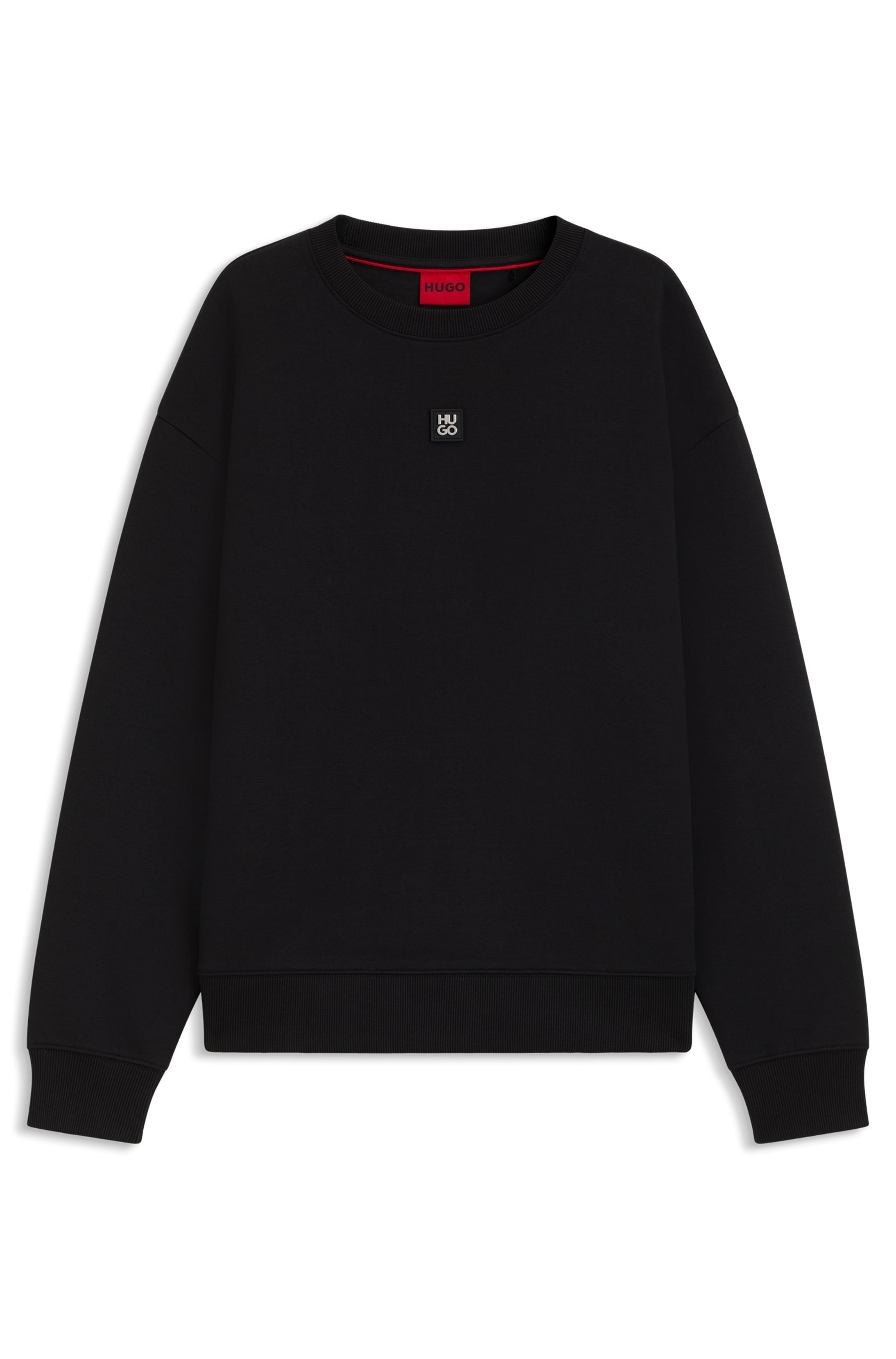 HUGO Sweatshirt »Dettil Metal Stacked Logo«, Premium Metall Logo Rundhalsausschnitt, Relaxed Fit, Baumwollmix
