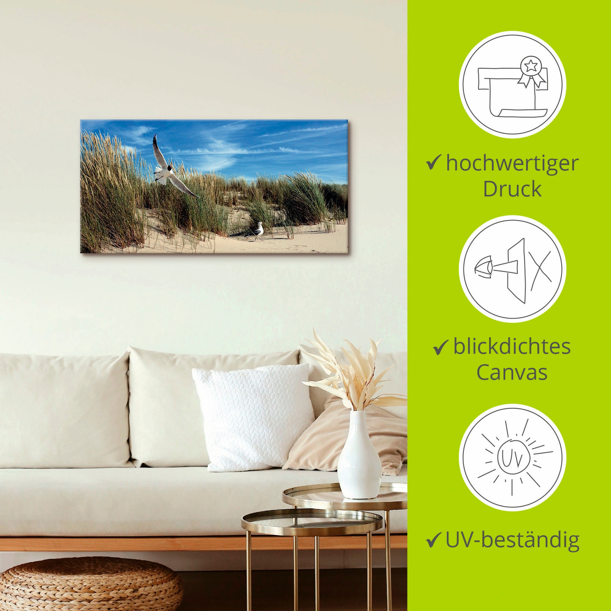 Artland »Möwe und Seeschwalbe in Dünenlandschaft« Vögel 1 Stk. tlg. auf Holzrahmen gespannt