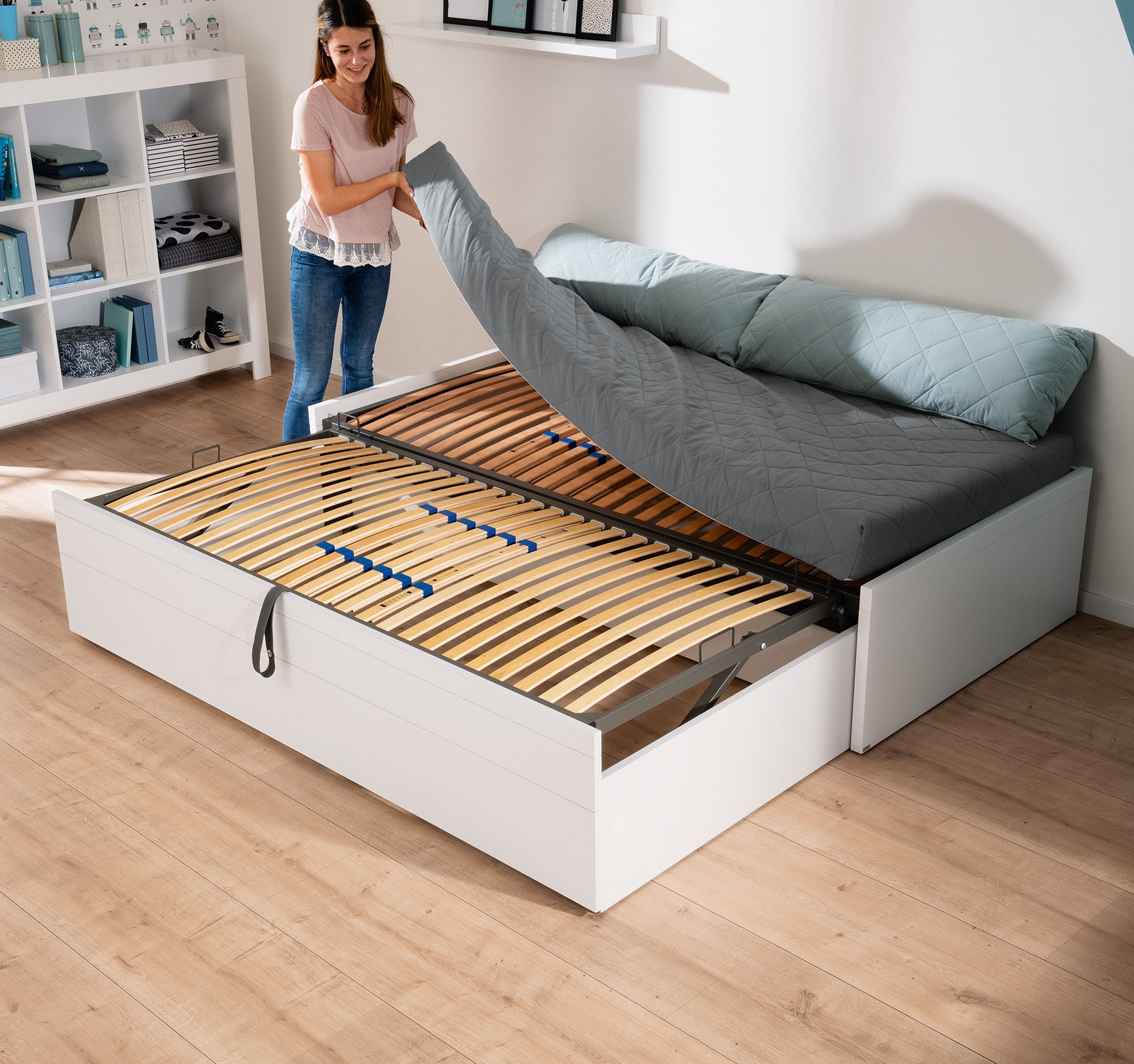 PAIDI Jugendbett »FLYNN in verschiedenen Ausführungen, Ausziehbett mit 2 Liegeflächen« Gästebett, Metallgestell inkl. Lattenroste, 2-in-1 Funktionsbett