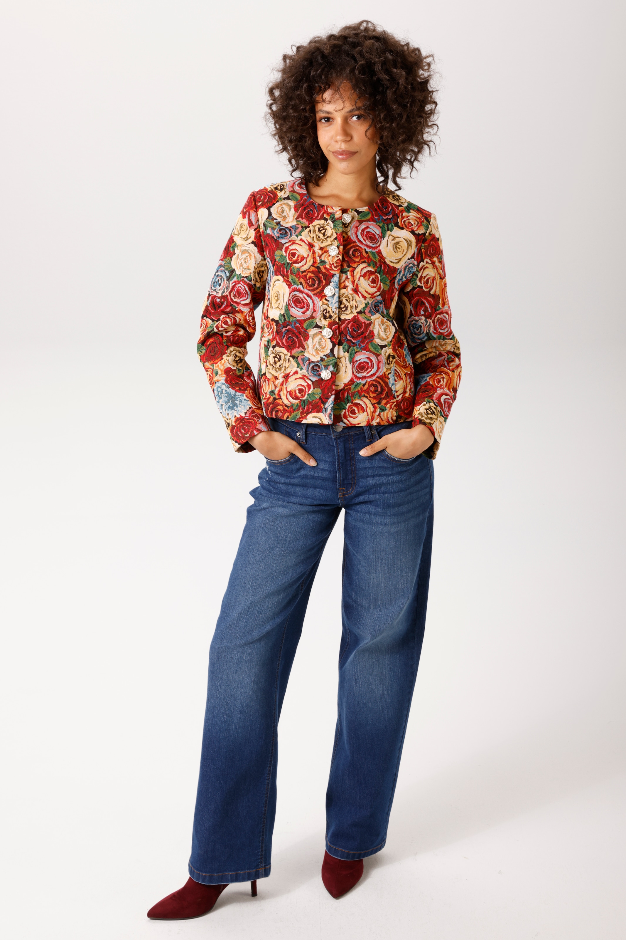 Aniston CASUAL Kurzblazer mit bunten, romantischen Rosen-Muster - NEUE KOLLEKTION