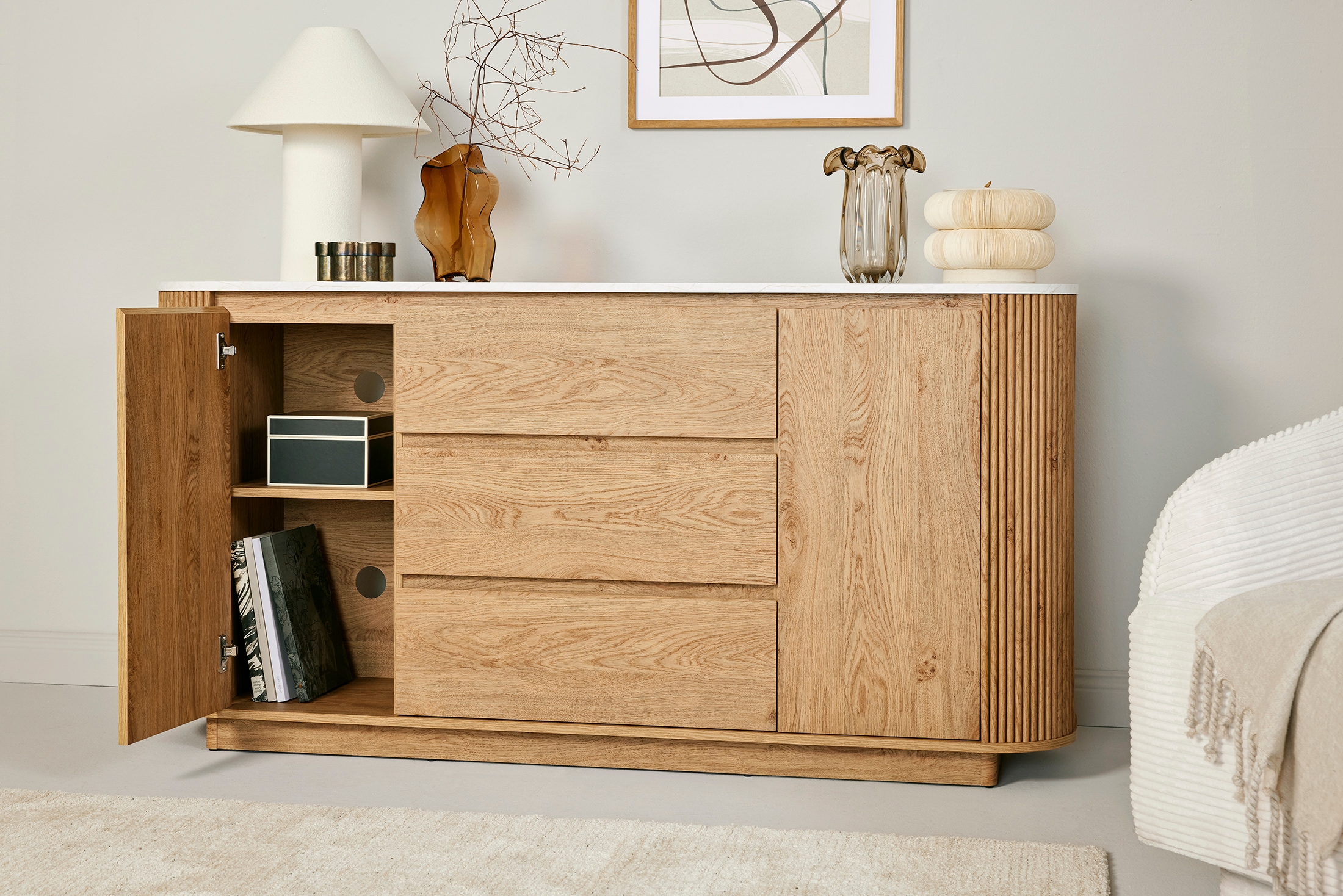 Jahnke Sideboard »GROOVE SB 160«, (1 St.), Sideboard, abgerundet, Marmor-Look, Breite ca. 159,5 cm