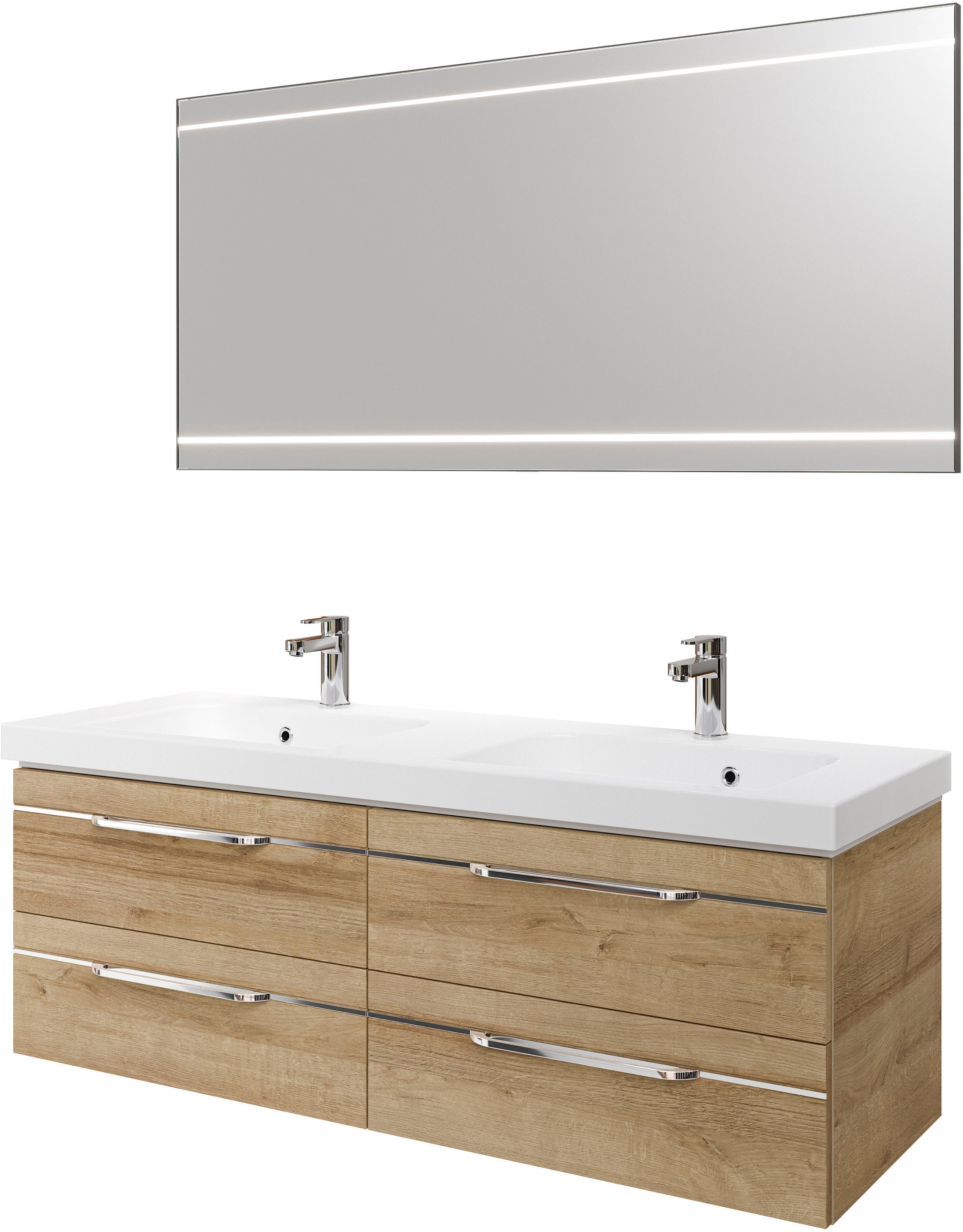 Saphir Badmöbel-Set »Balto 2-teilig Mineralmarmor-Doppelwaschtisch mit LED-Spiegel« 2 Stk. tlg.
