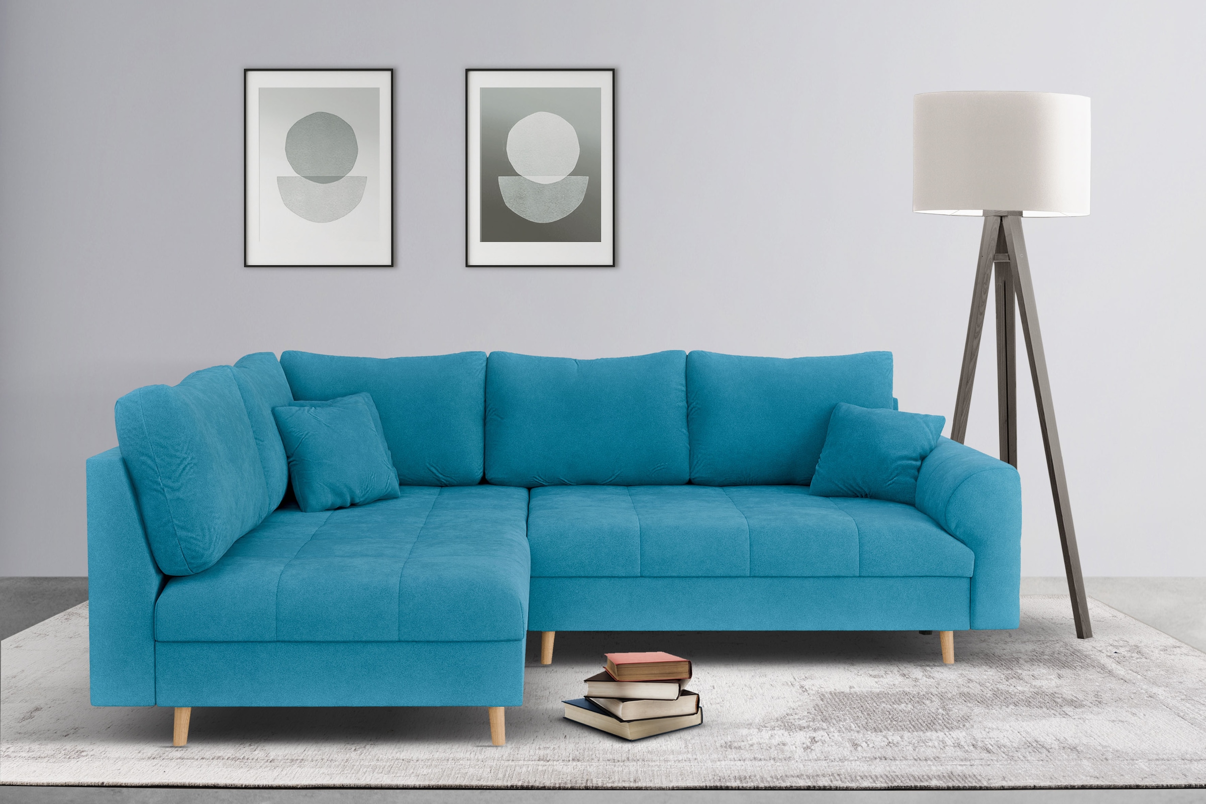 Home affaire Ecksofa »CHARRE L-Form mit Ottomane, Maße B/T/H: 231/161/81 cm«, feine Steppung, lose Rücken- und Zierkissen, auch in Cord und Bouclé