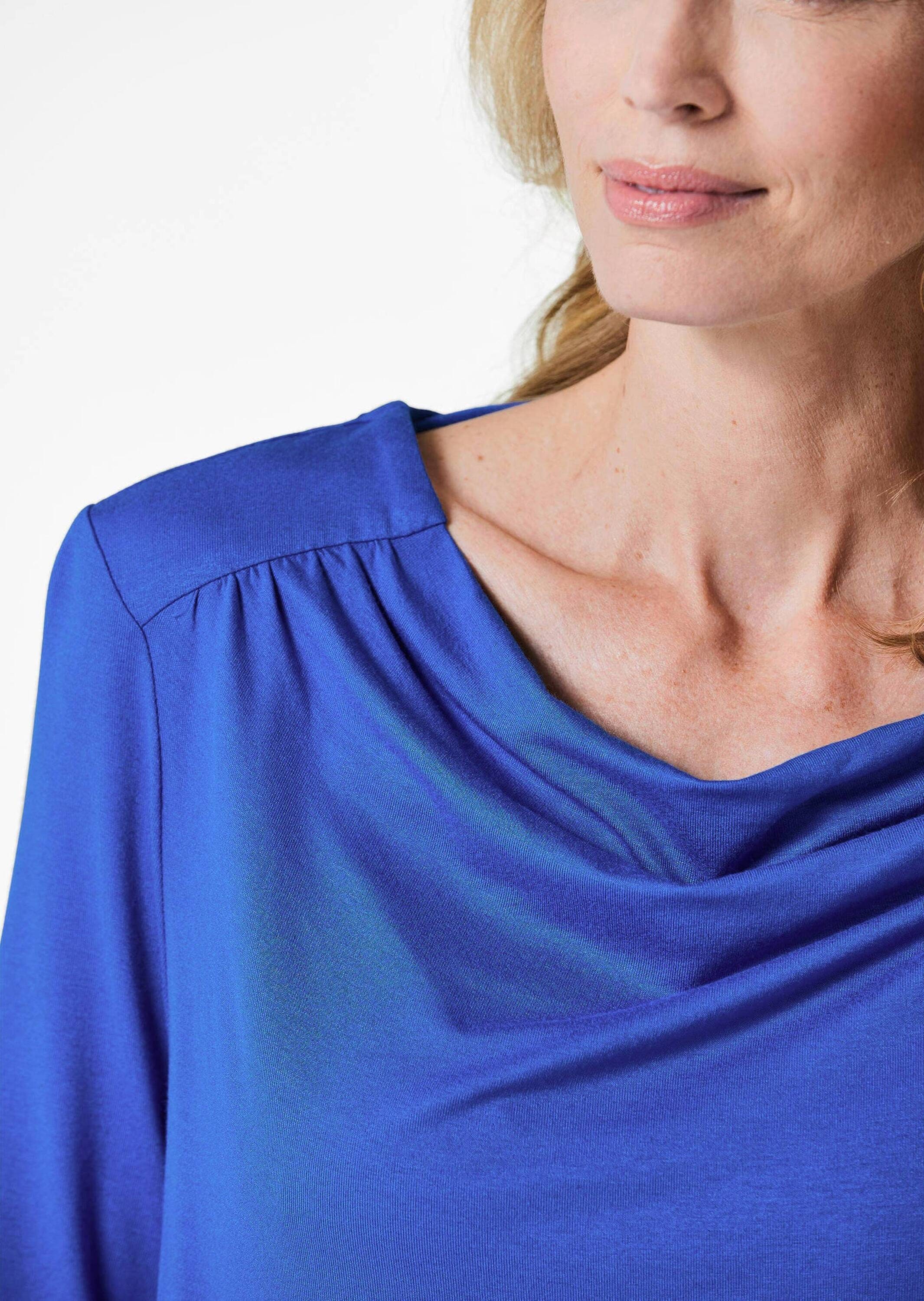 GOLDNER Kurzarmshirt »Kurzgröße Langarmshirt mit Wasserfallausschnitt« Mit schmalem Gummibund am Saum