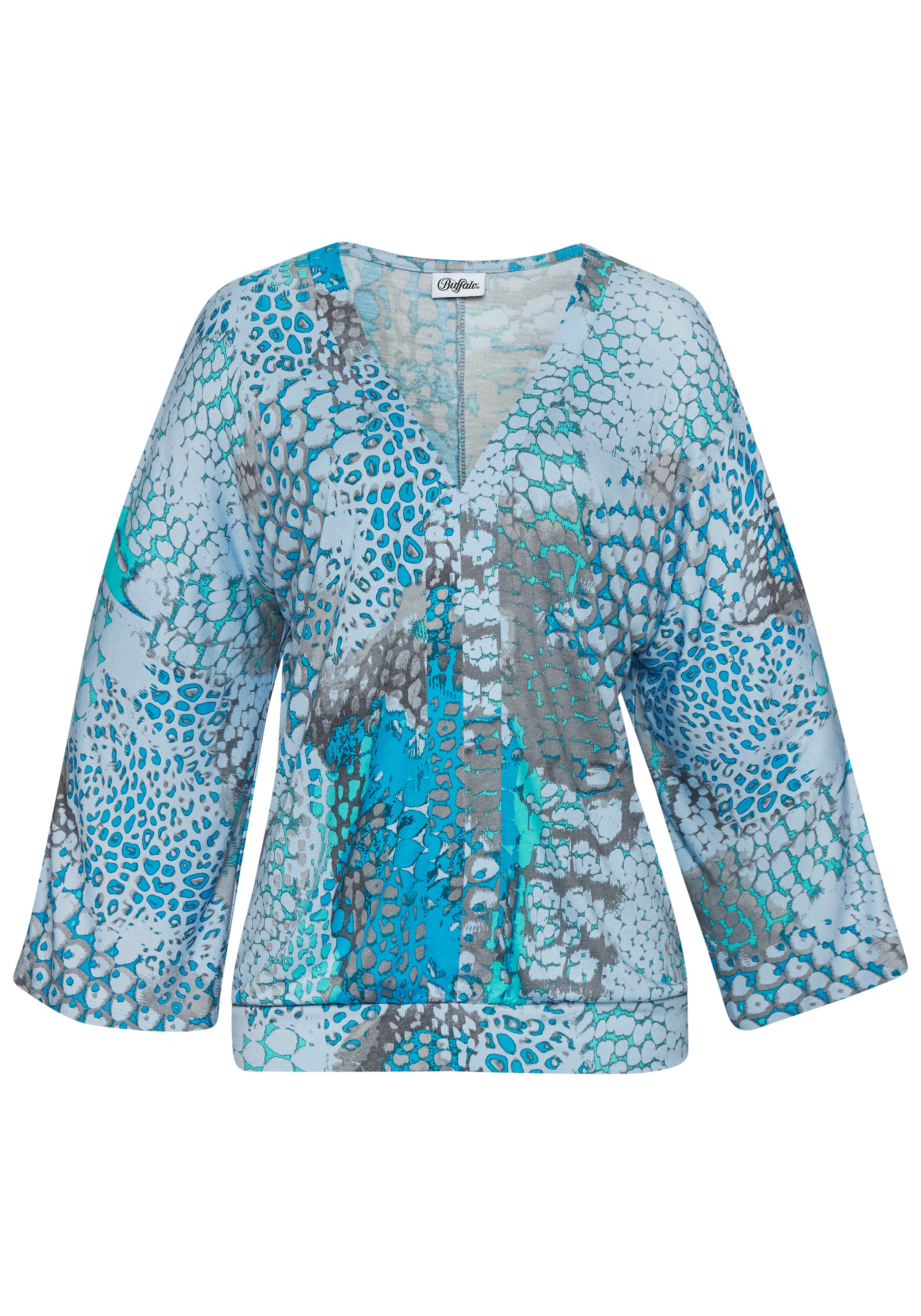 Buffalo Fledermausshirt, mit Animaldruck, lockere Bluse mit V-Ausschnitt, Blusenshirt