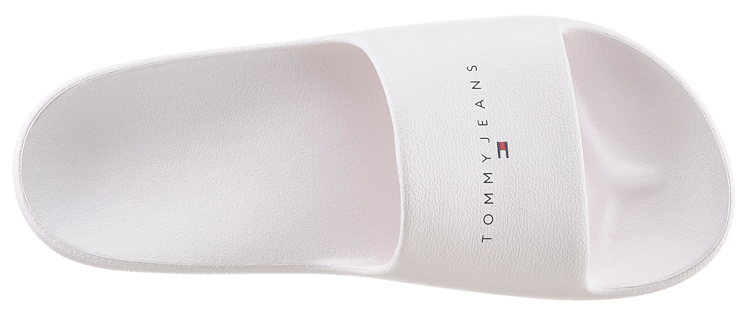 Tommy Jeans Pantolette »TJW PRINTED PU POOL SLIDE«, Plateau, Sommerschuh, Schlappen mit Logoschriftzug, in schmaler Form