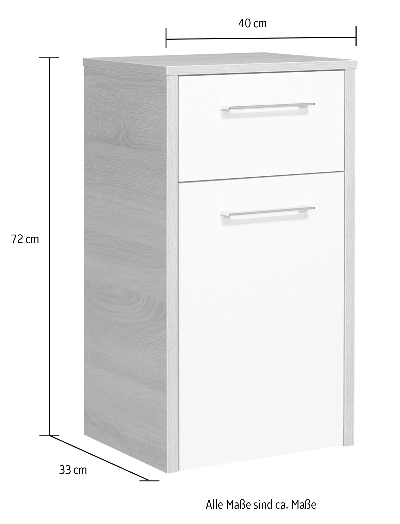 Saphir Unterschrank »Quickset 382 Badschrank, 1 Tür, 1 Schublade, Weiß Hochglanz« Badezimmermöbel 40 cm breit, inkl. Türdämpfer, Griffe Chrom Glanz