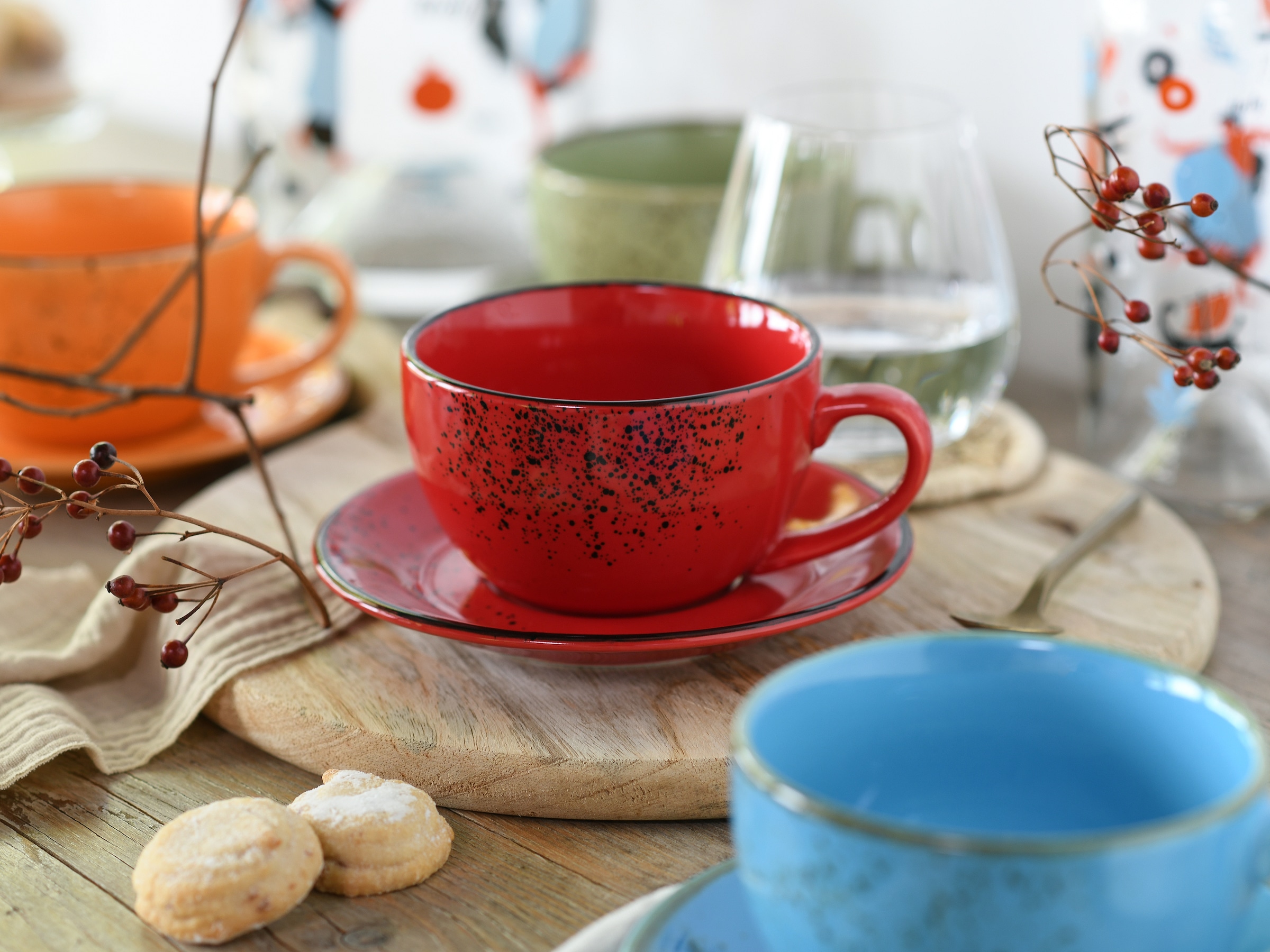 CreaTable Cappuccinotasse »Nature Collection Mediterran, Cappuccino-Set, 8-tlg.« Handwerklicher Look, Vintage