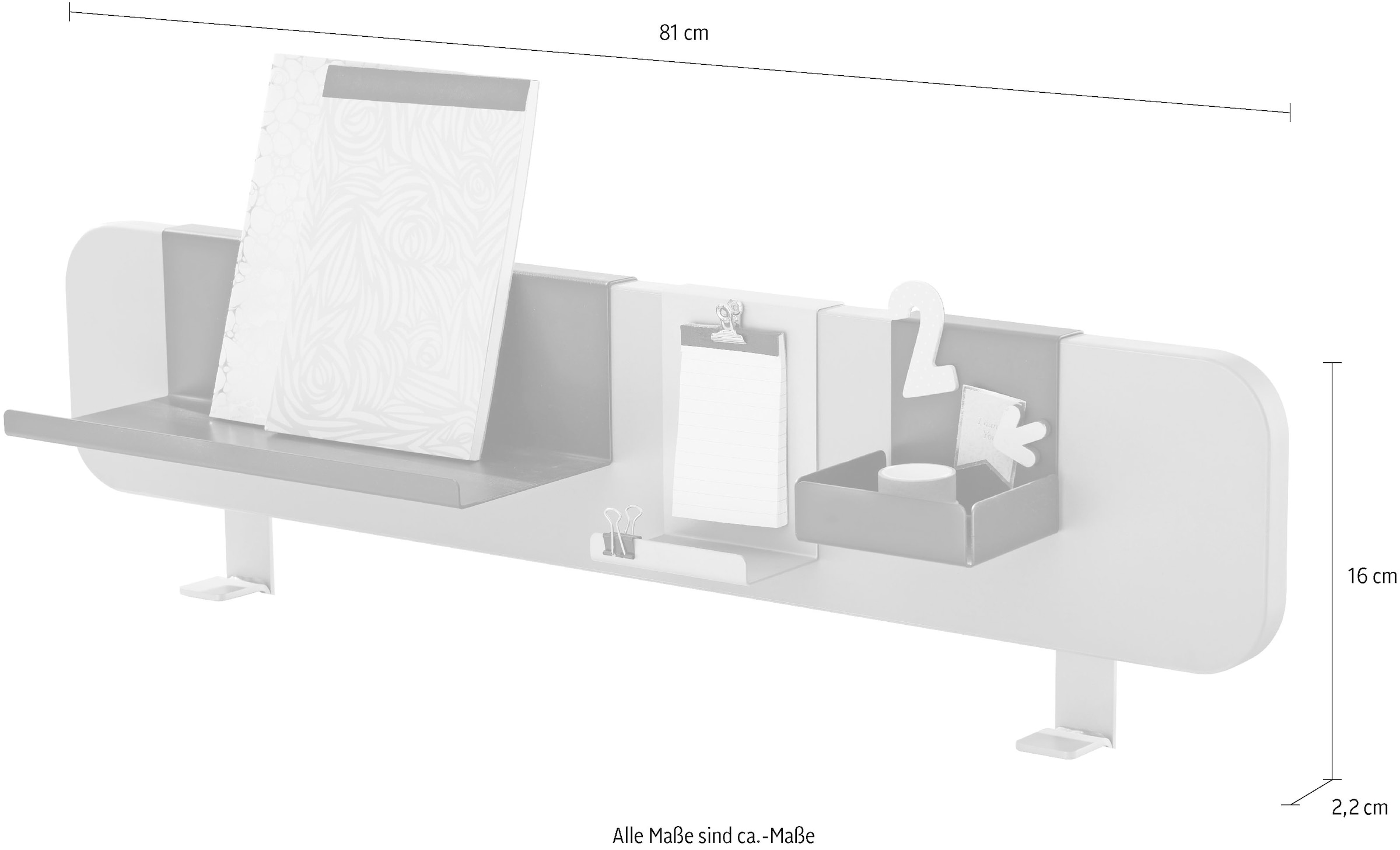PAIDI Schreibtischaufsatz »Funktionsboard in verschiedenen Ausführungen« B/H/T ca. 81x16x2cm,  inklusive 3 Einhängeschalen aus Metall