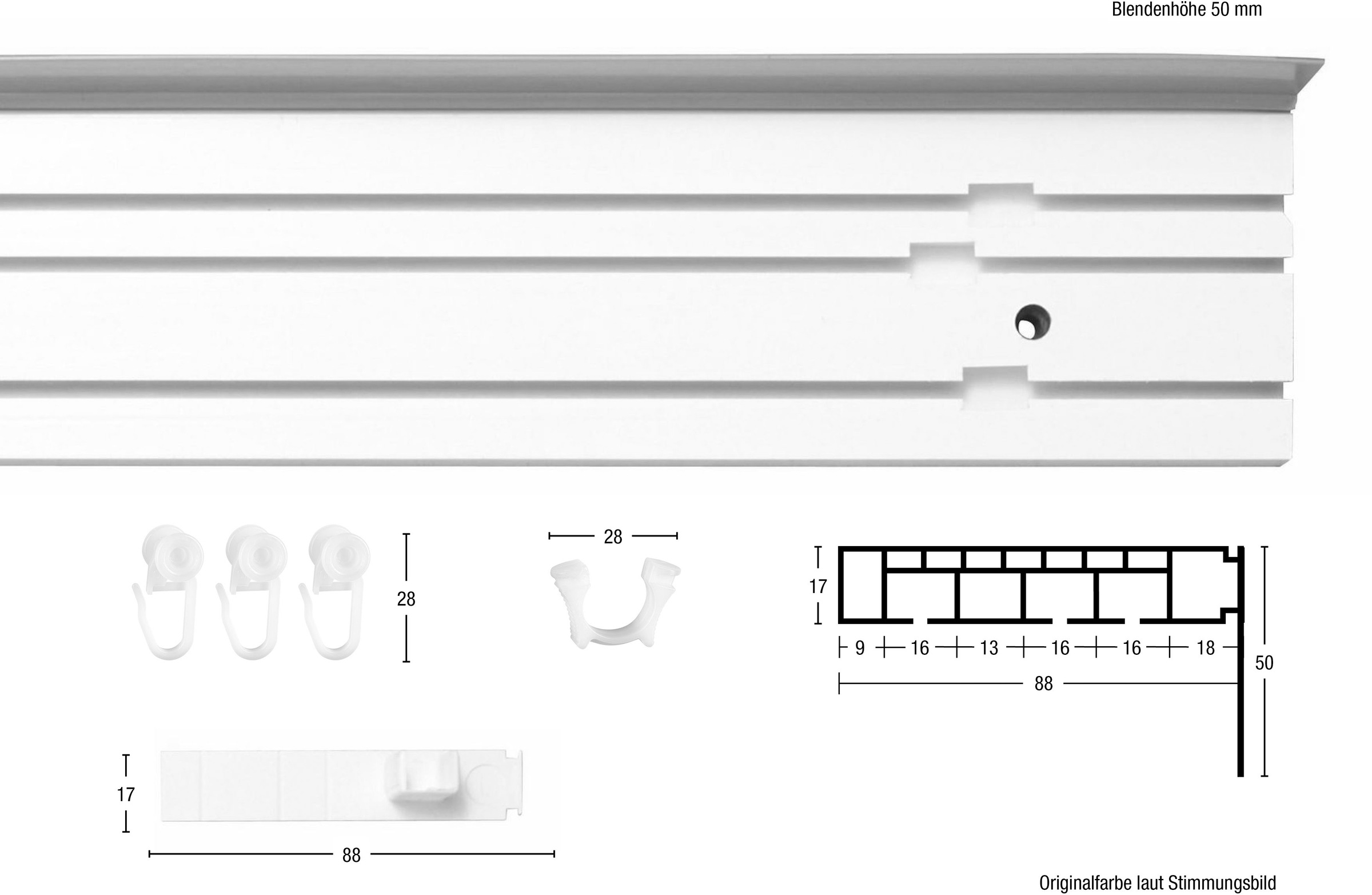 GARESA Gardinenschiene »Kunststoffschiene Blende«, Montage, einfache 3 schlicht Deckenmontage, mit verlängerbar, läufig-läufig, Wunschmaßlänge