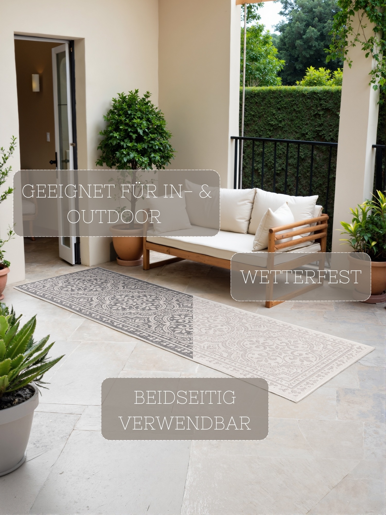 HANSE Home Outdoorteppich »Rosel Wendeteppich«, rechteckig, 5 mm Höhe, In und Outdoor, Flachgewebe, wetterfest, pflegeleicht, robust