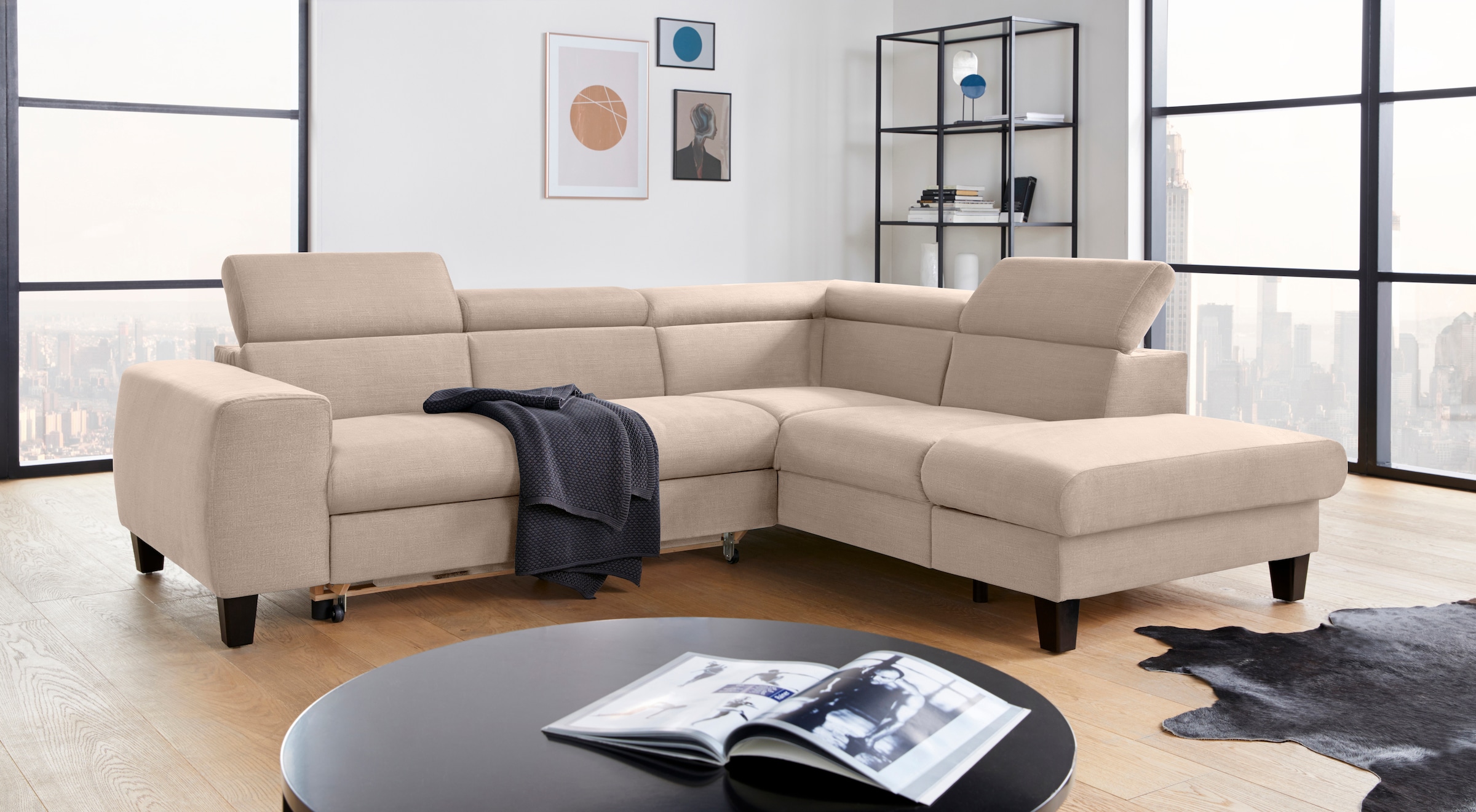 COTTA Ecksofa »Morven L-Form mit Kopfteilverstellung«, wahlweise mit Bettfunktion, Bettkasten & Wireless-Charger