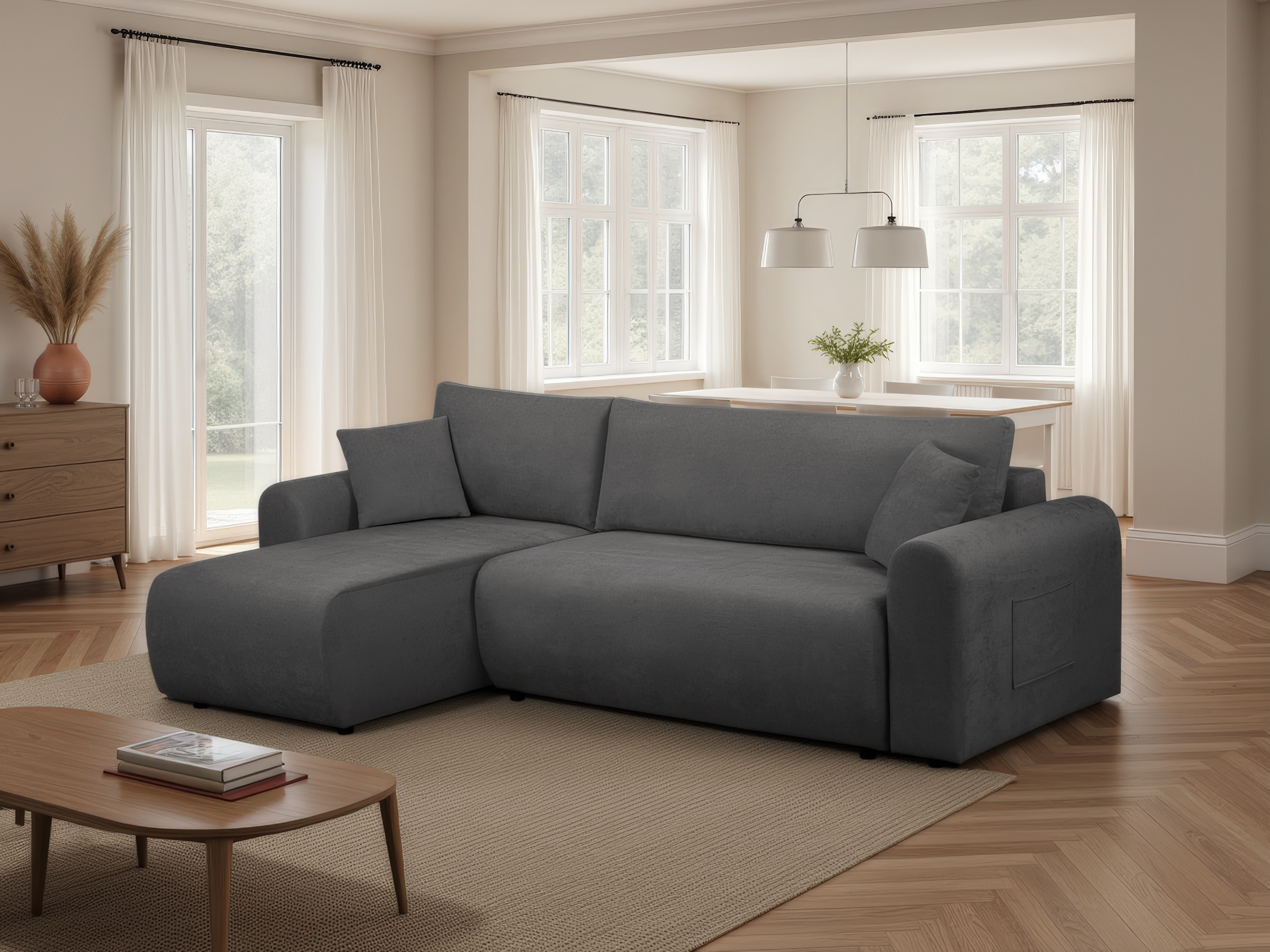 OTTO home Ecksofa »JONAA L-Form, 241cm - OTTO. Verlässliche Qualität.« 133/200cm, Recamiere links/rechts, Bettkasten, Cord u. Struktur