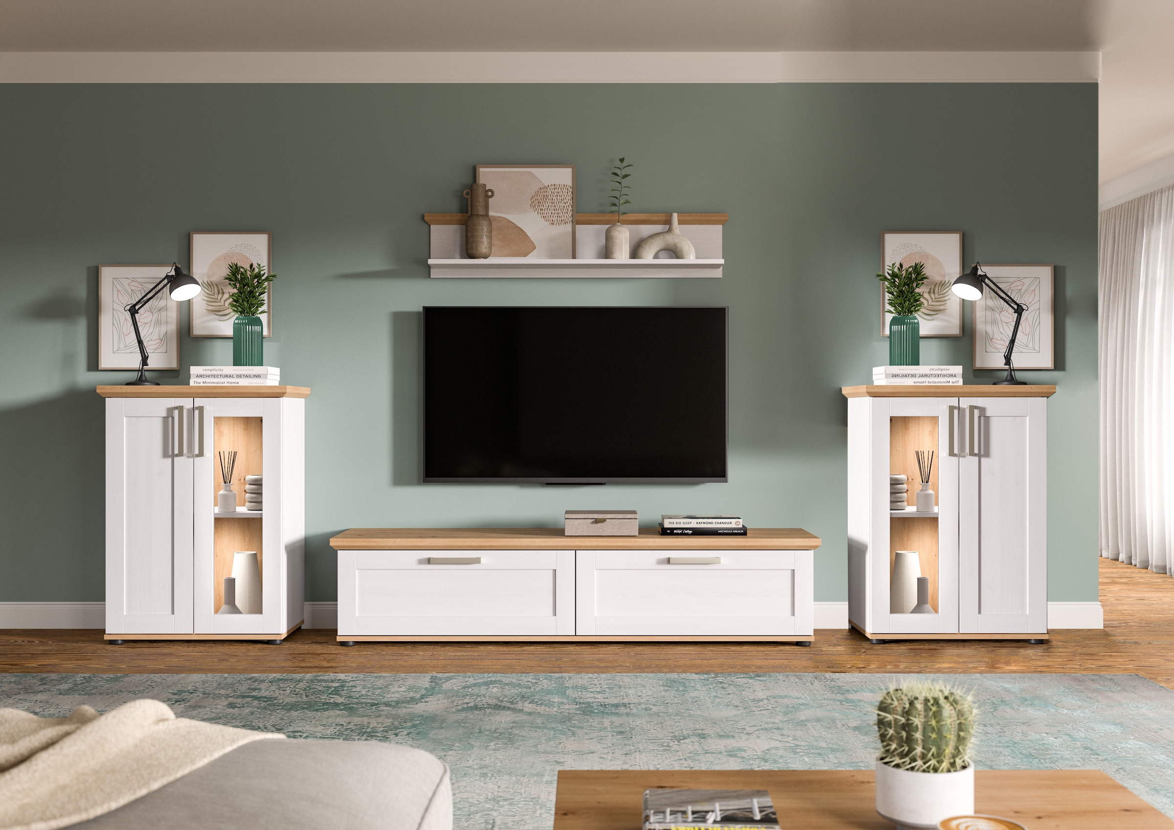Home affaire Wohnwand »Cosenza«, (Set, 4 St.), Cosenza, Breite: 336 cm,2xVitrine,Lowboard, Wandboard