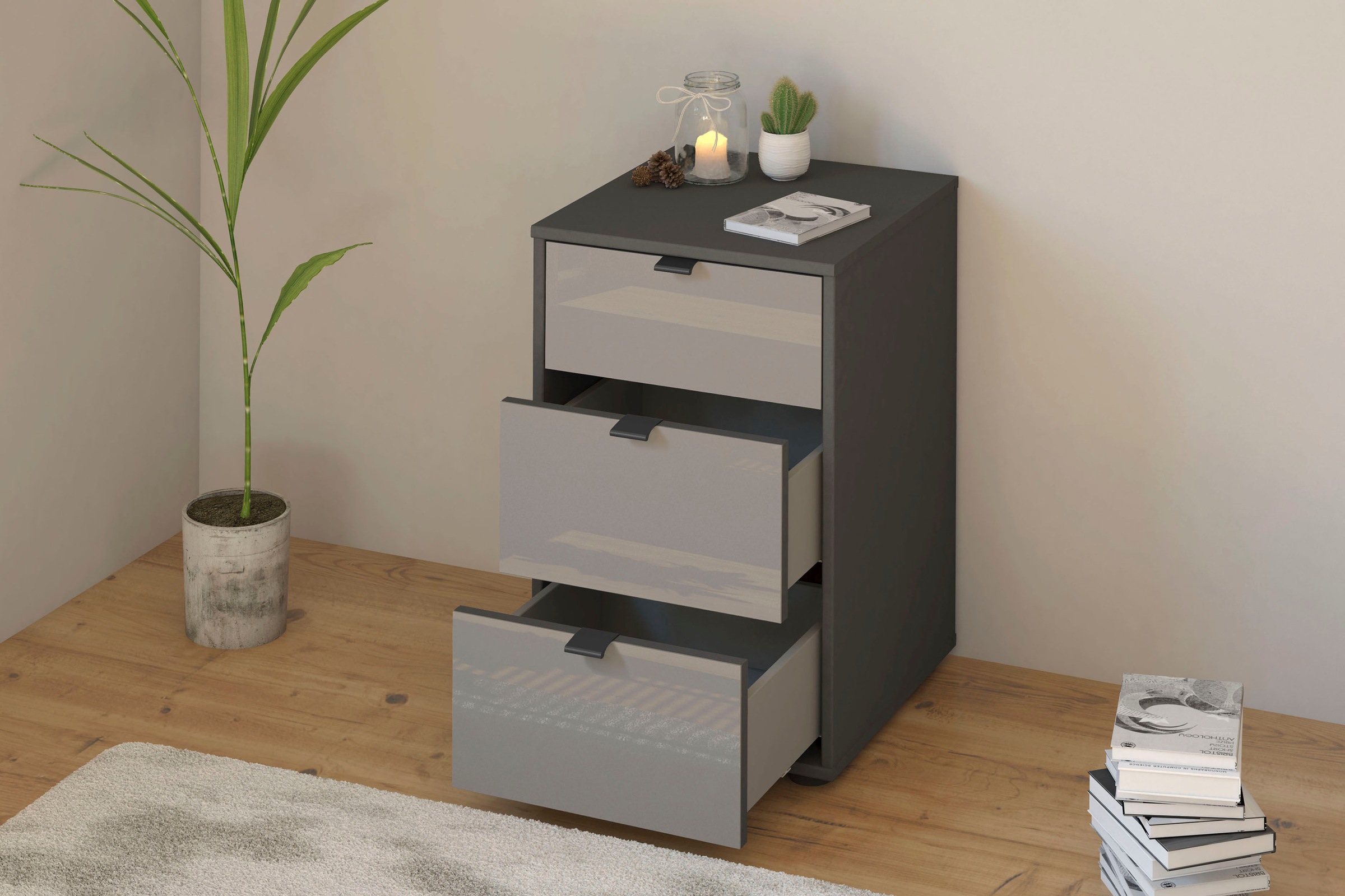 WIEMANN Nachtkonsole »Nizza«, (Set, 2 St.), vormontiert, mit Soft-Close und Glasfront