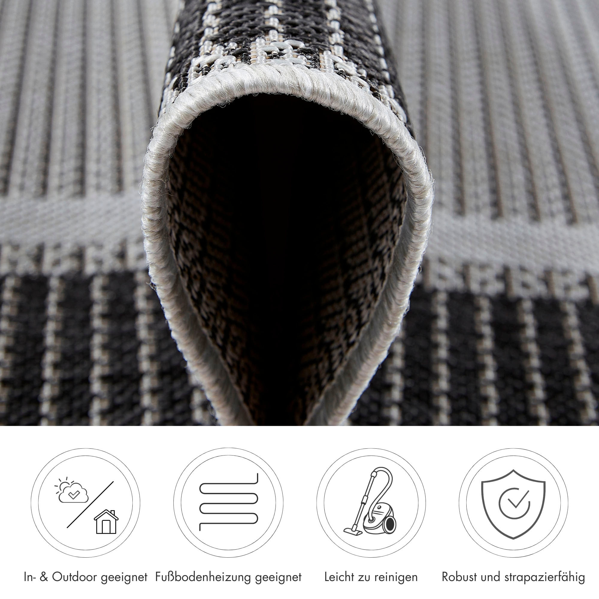 Andiamo Teppich »ARIZONA 2« rechteckig 5 mm Höhe Flachgewebe, mit Bordüre, In- und Outdoor geeignet, Wohnzimmer