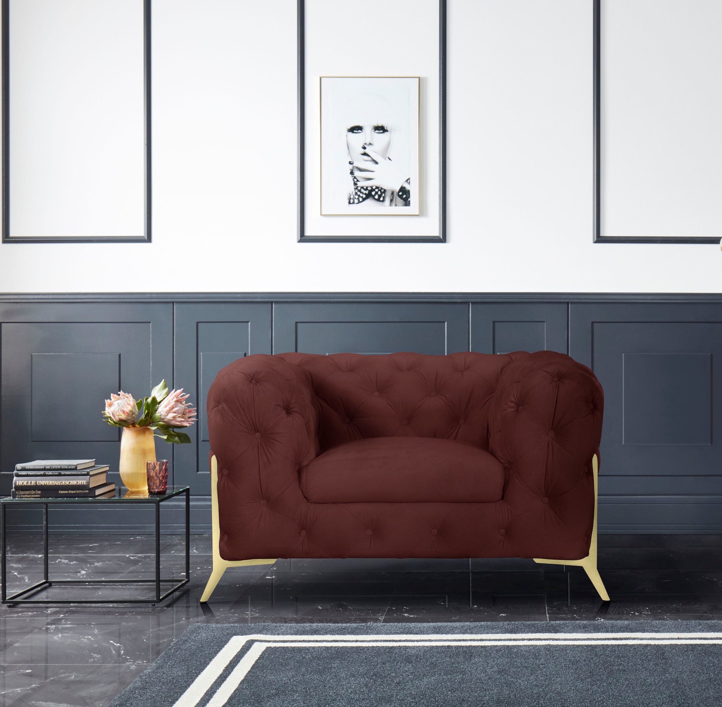 Leonique Chesterfield-Sessel »Amaury Sessel«, aufwändige Knopfheftung, moderne Chesterfield Optik, Fußfarbe wählbar