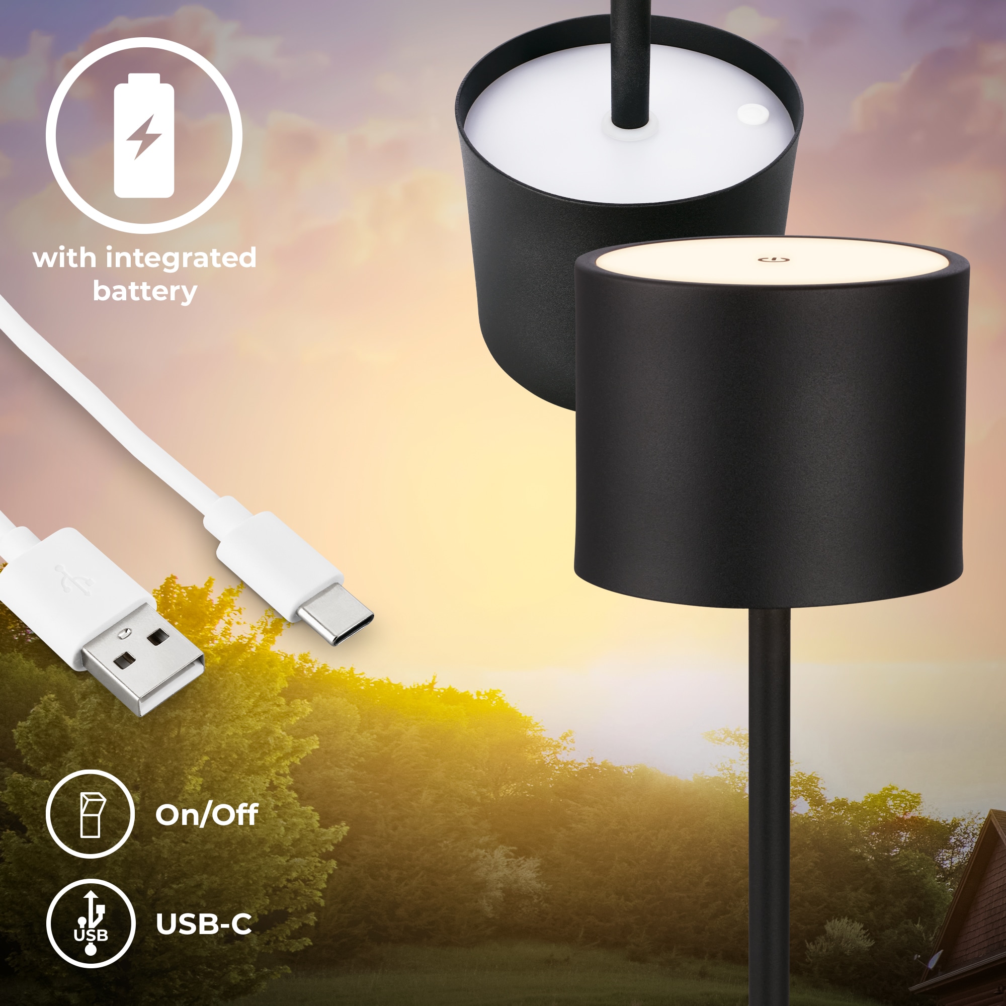 B.K.Licht Außen-Tischleuchte »BK_TL1608 Akku Tischlampe mit Ladestation, 3-Stufen Touchdimmer, IP44« LED-Modul 1 Stk. Extra-Warmweiß 3.000 K, 230 Lm, 2,5W, Akku wechselbar, max. 12h Leuchtdauer, Weiß