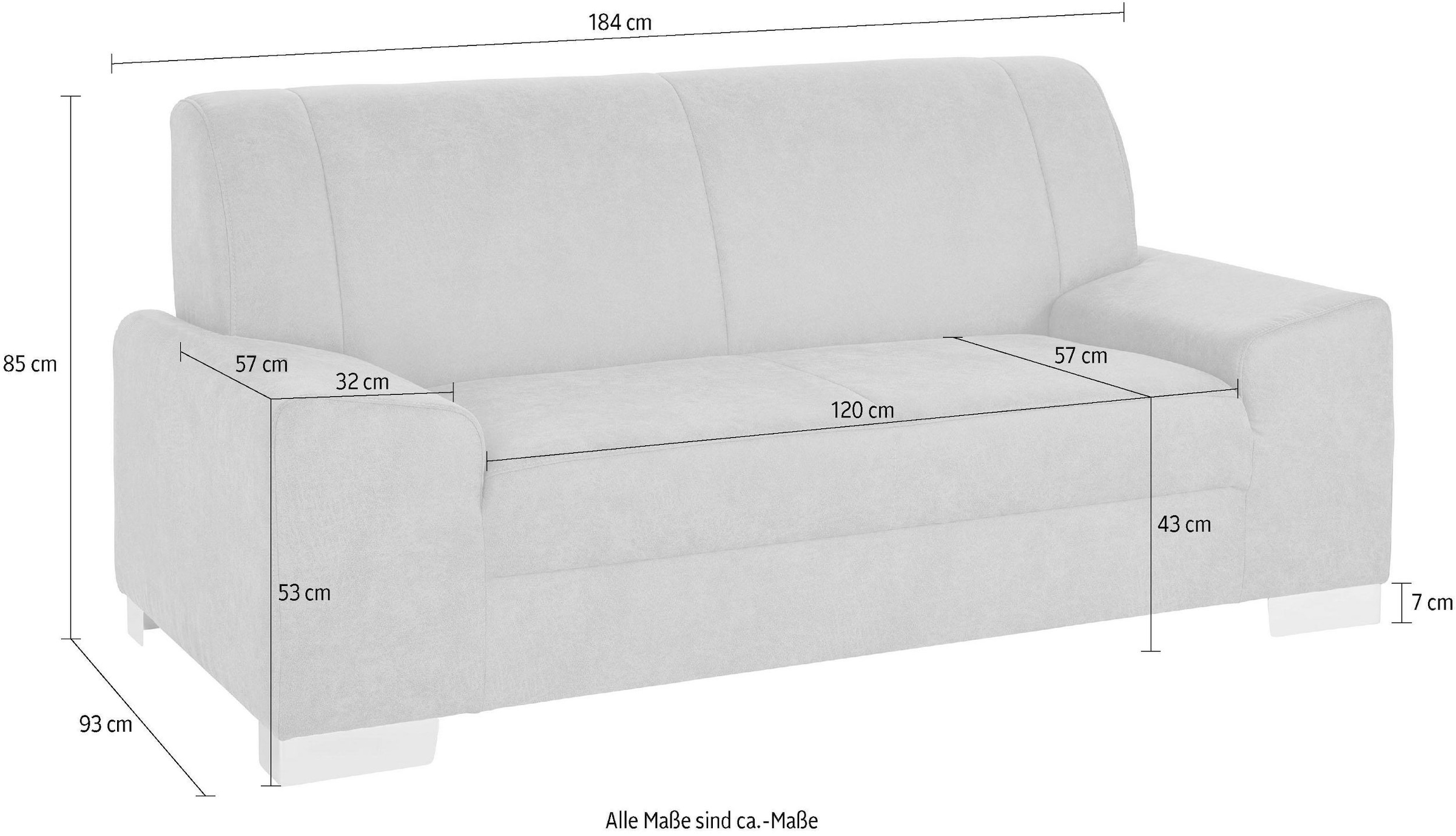DOMO collection 2-Sitzer »Anzio in kubischer Formensprache, flache Armlehnen, Breite 184cm« wahlweise mit Federkern