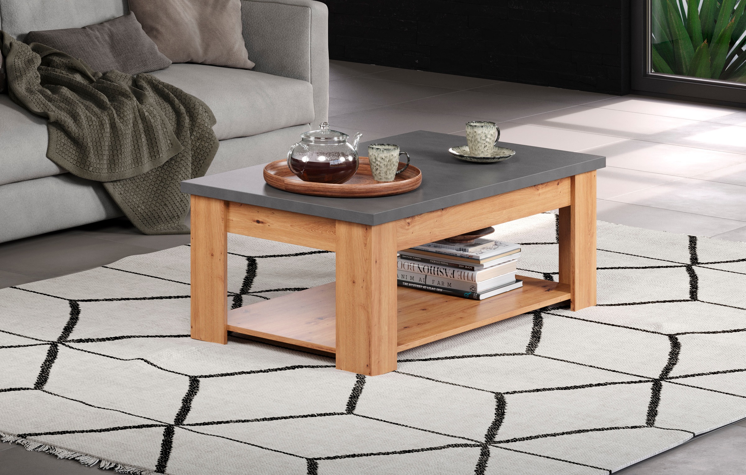 Home affaire Couchtisch »Ambres«, (1 St.), rechteckiger Sofatisch mit Ablage - Maße (B/T/H) 120/67/46 cm