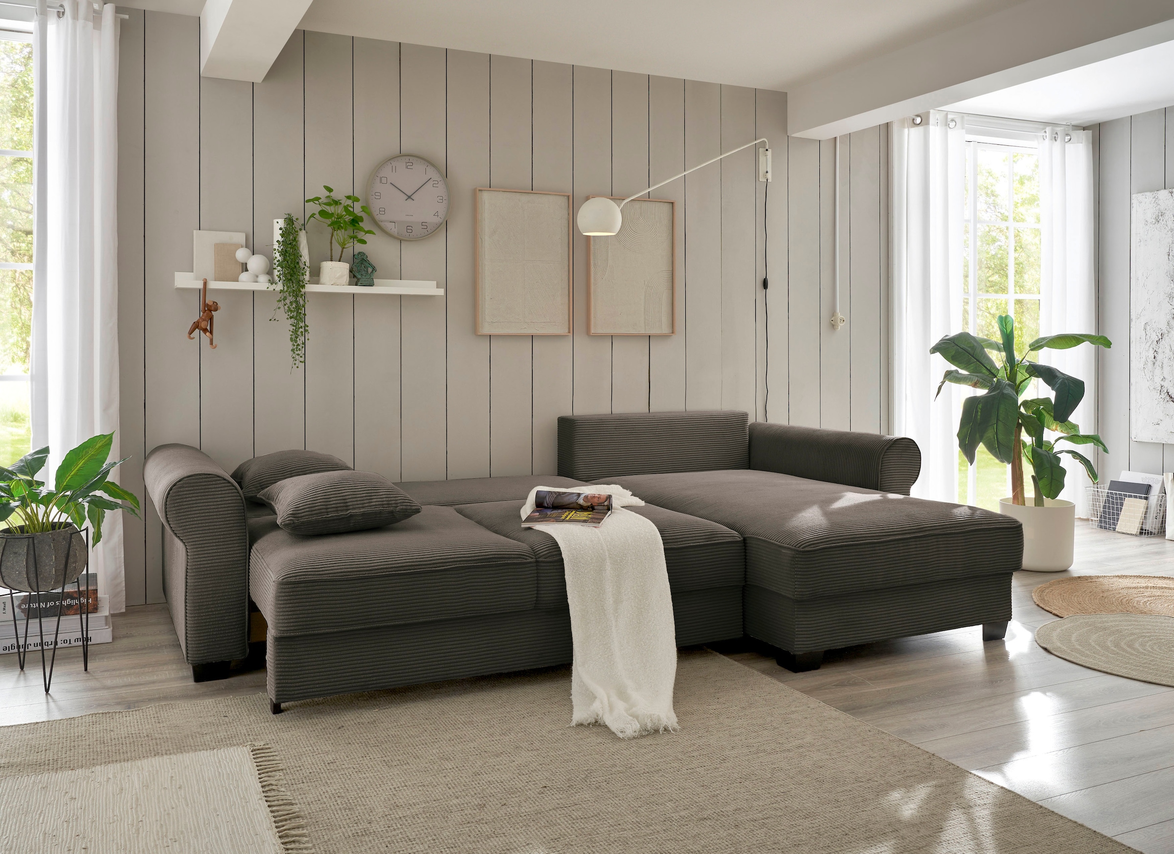 ED EXCITING DESIGN Ecksofa »Angelina L-Form«, mit Bettfunktion, Bettkasten & 5 Zierkissen