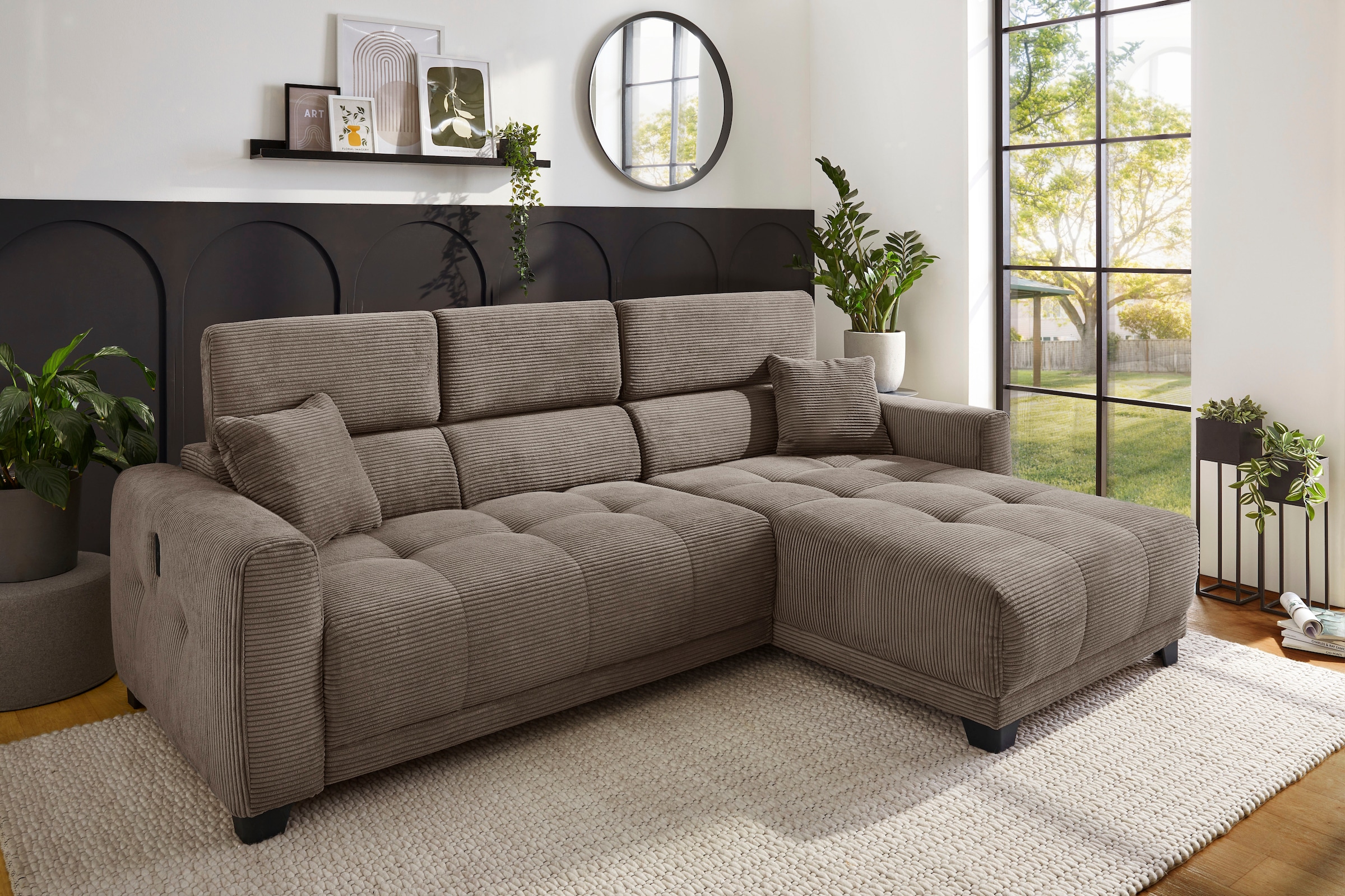 Jockenhöfer Gruppe Ecksofa »Cremona L-Form, B: 263 cm, mit 30 cm elektr. Sitztiefenverstellung« 140kg Belastbarkeit je Sitz, Kopfteilverstellung & USB-Anschluss