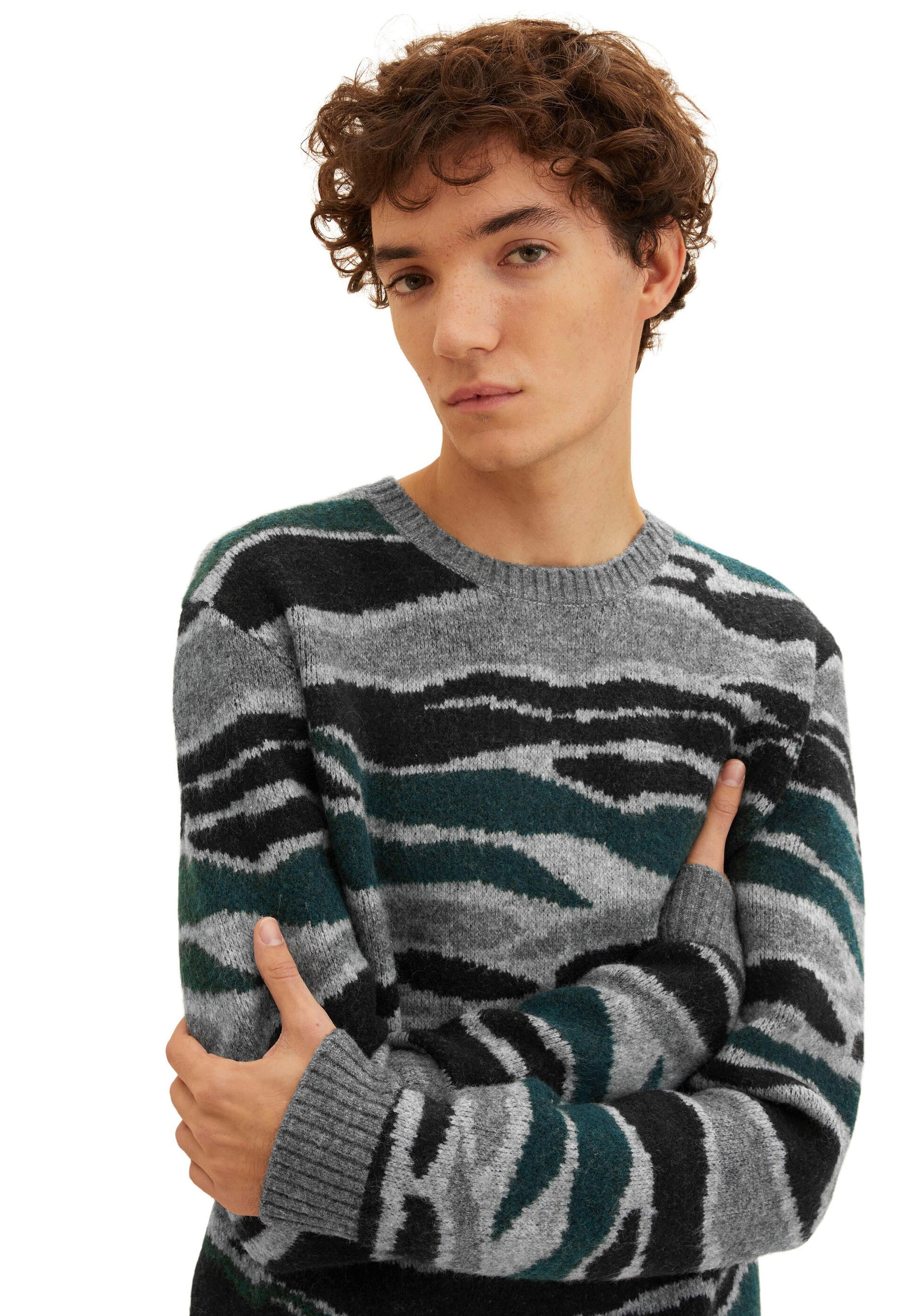 TOM TAILOR Denim Strickpullover, mit grafischem Muster